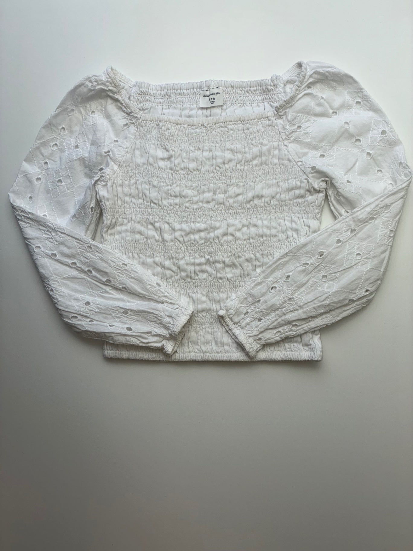 Abercrombie Kids Shirt - White Eyelet + Smocked | size 9/10