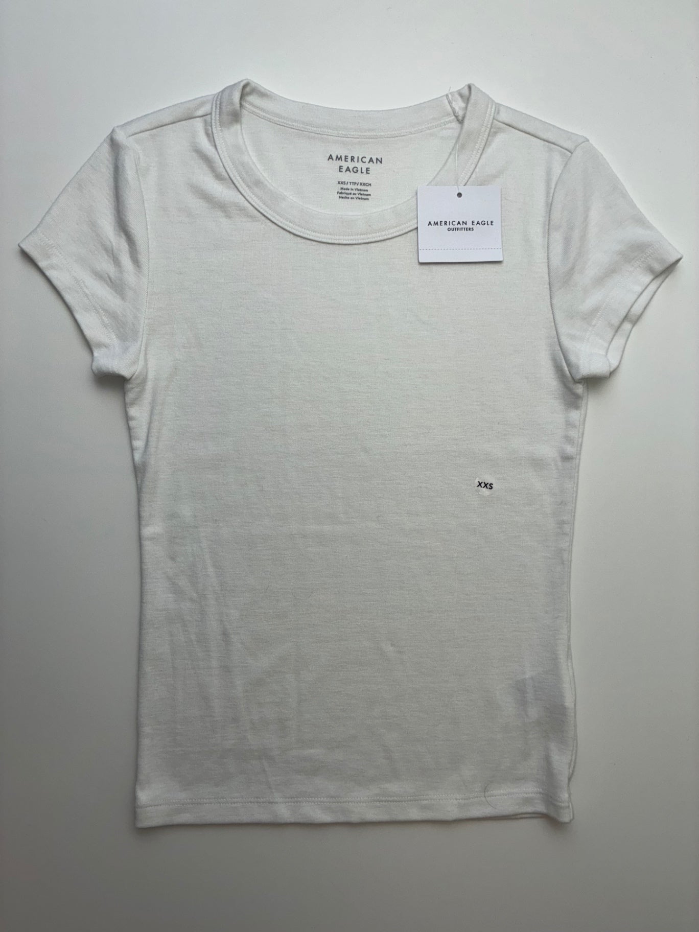 American Eagle T-Shirt - White Solid (Adult Size XXS) | size 8/10