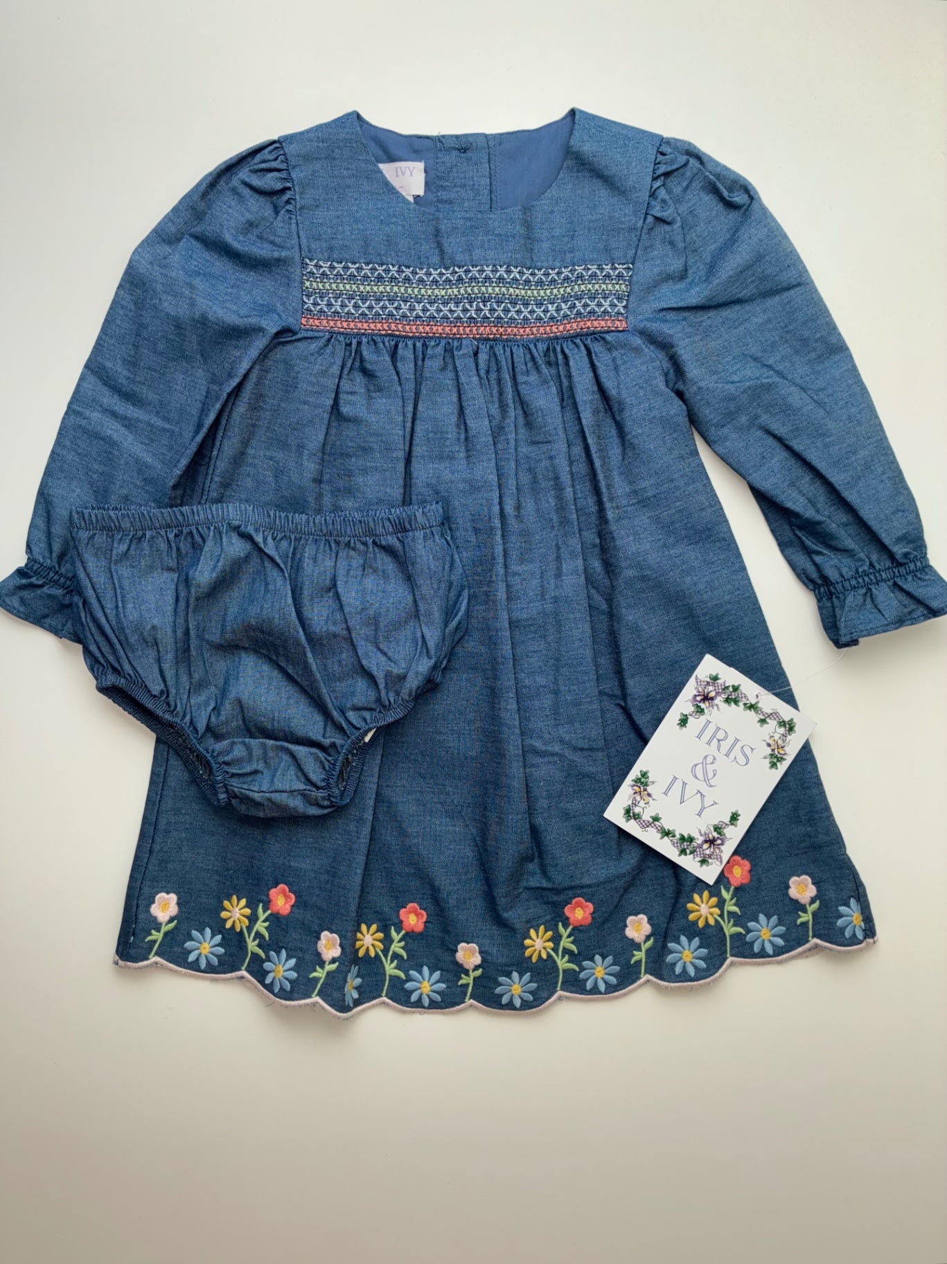 Iris & Ivy Dress - Blue Smocked Chambray w/ Bloomers | size 24 Months