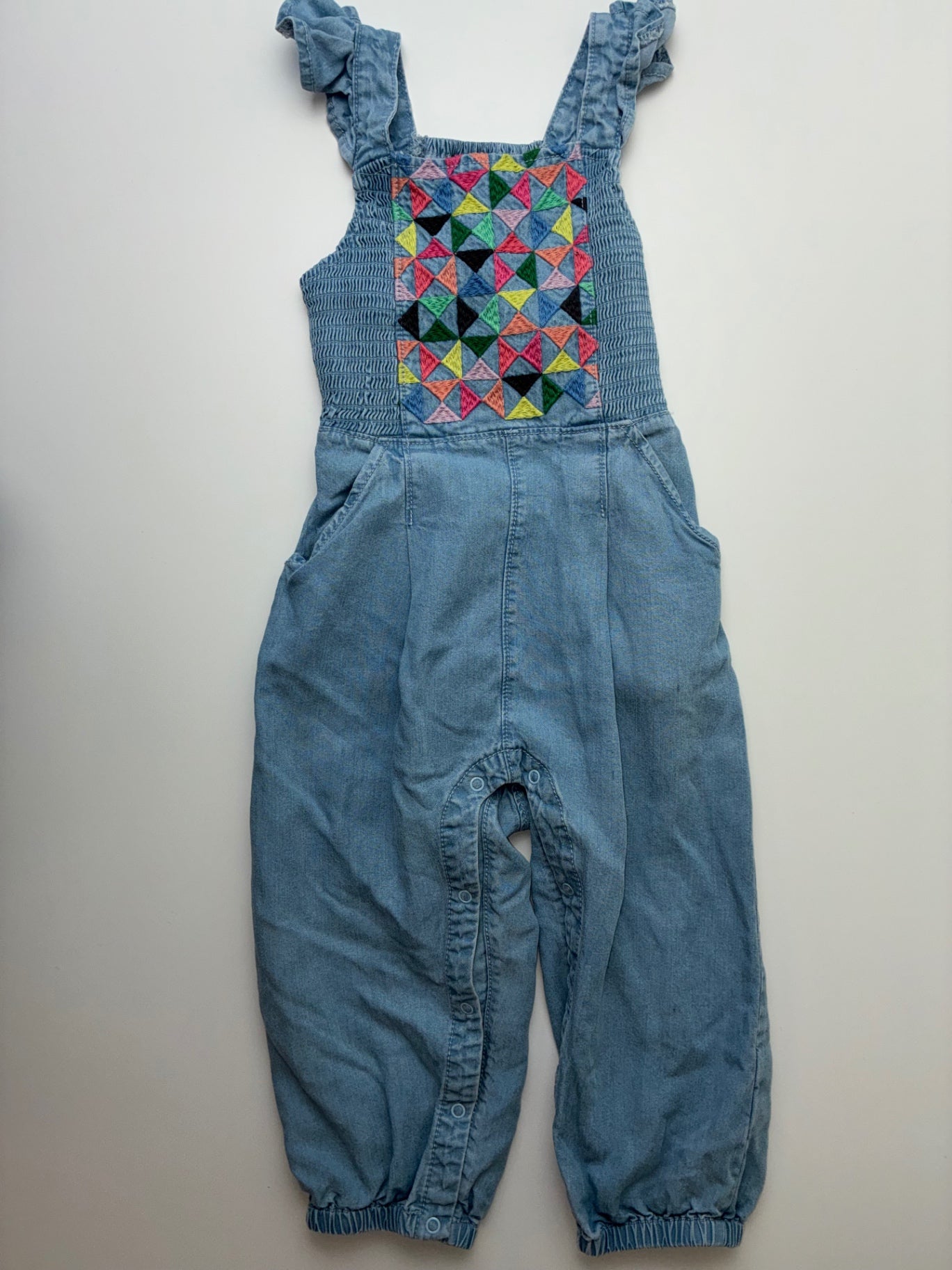 Peek Jumpsuit - Blue Embroidered Chambray | size 18 - 24 Months