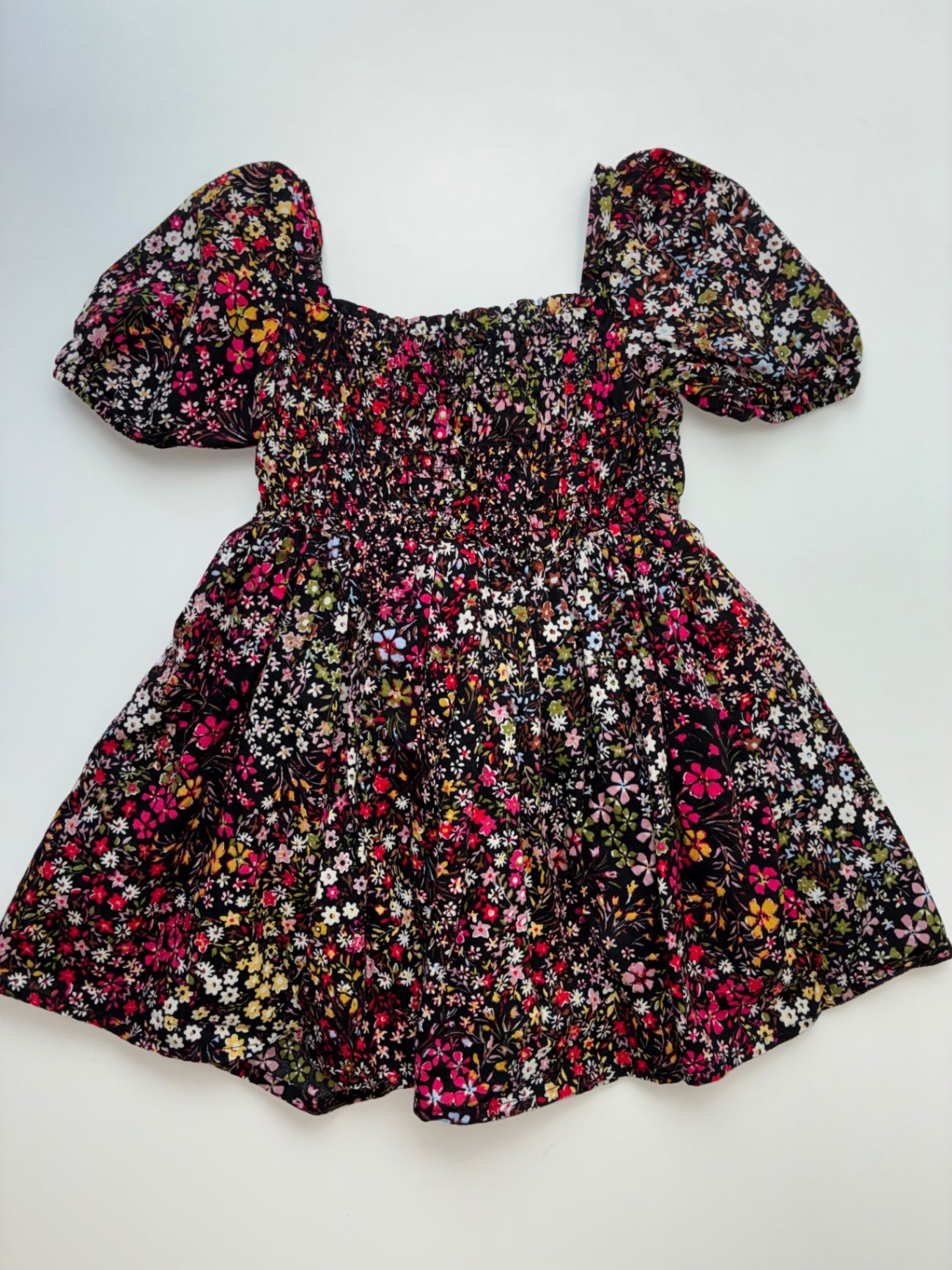 Baby Gap Dress - Black Floral Smocked Puff Sleeve | size 2T