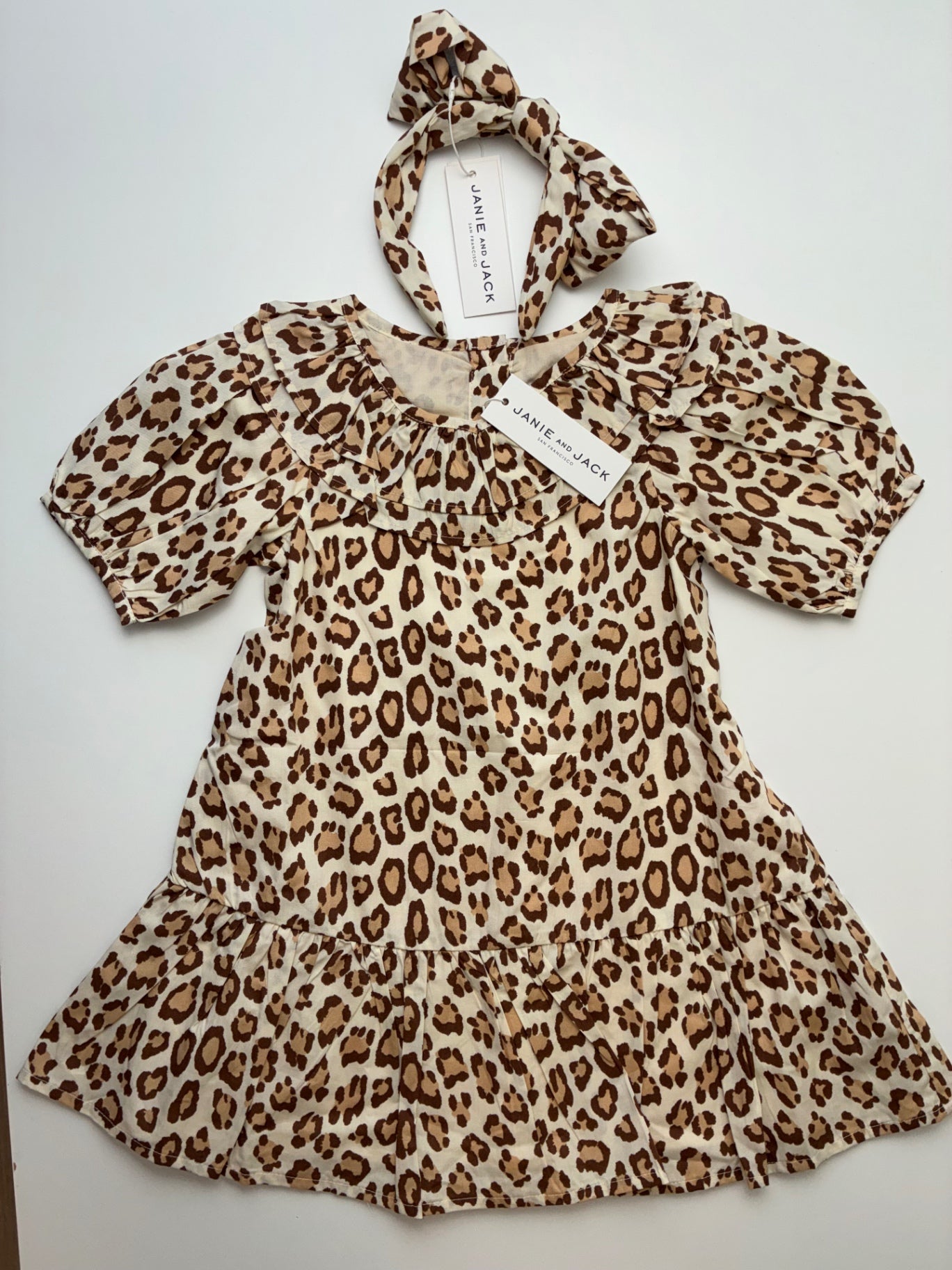 Janie and Jack Dress - Brown Animal Print w/ Headband | size 3T
