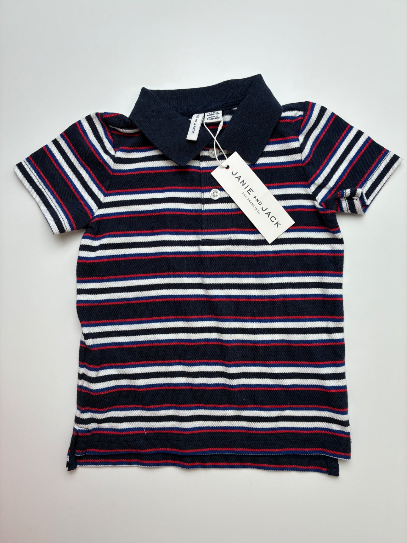 Janie and Jack Shirt - Navy Striped Polo | size 6 - 12 Months