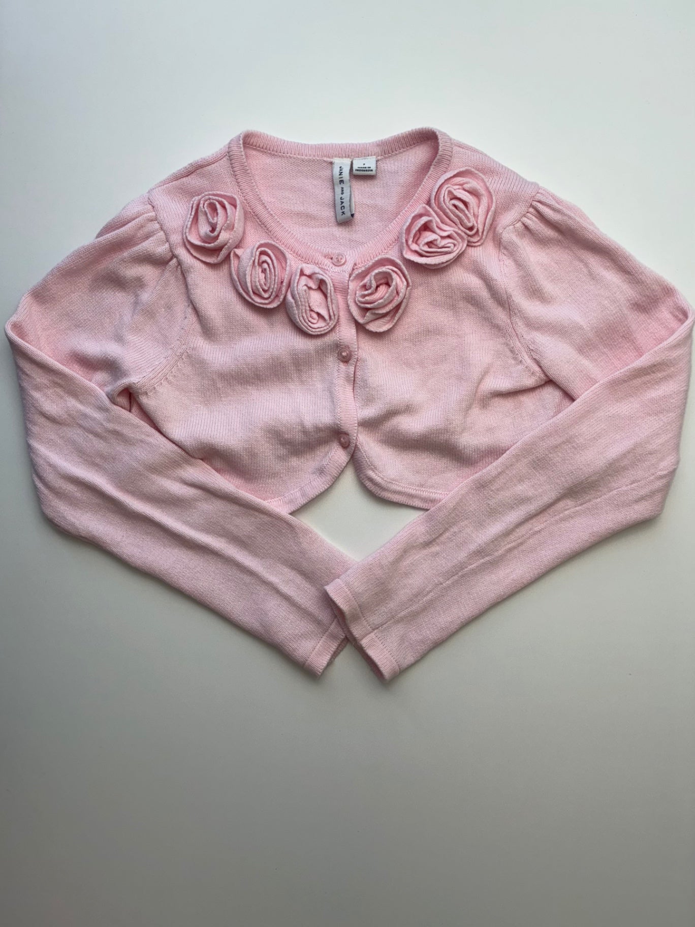 Janie and Jack Sweater - Pink Flower Cropped Cardigan | size 7