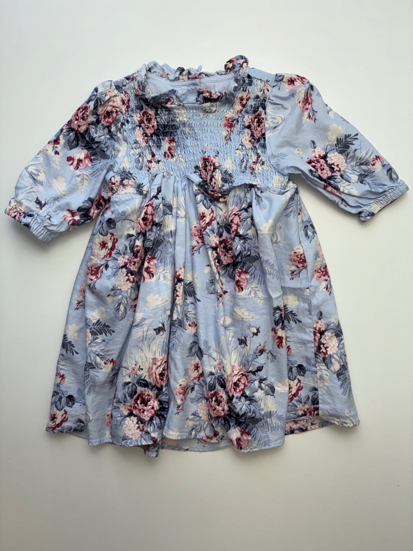 Janie and Jack Dress - Blue Floral Smocked Puff Sleeve | size 2T
