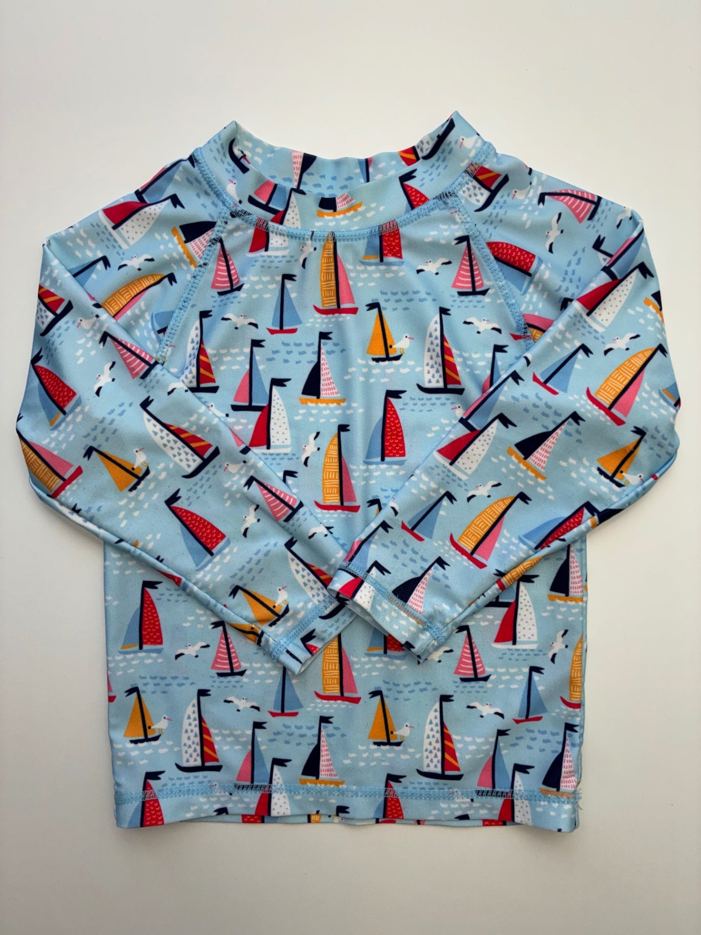Lucky 7 Inc Swimsuit - Blue Sailboat Rashguard | size 3T/4T