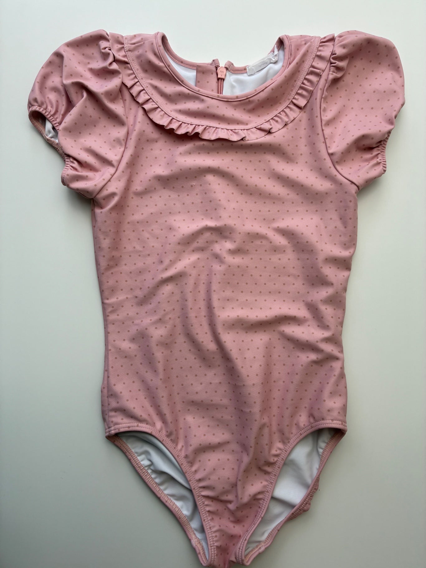 Minnow Swimsuit - Pink Polka Dot One Piece | size 7/8