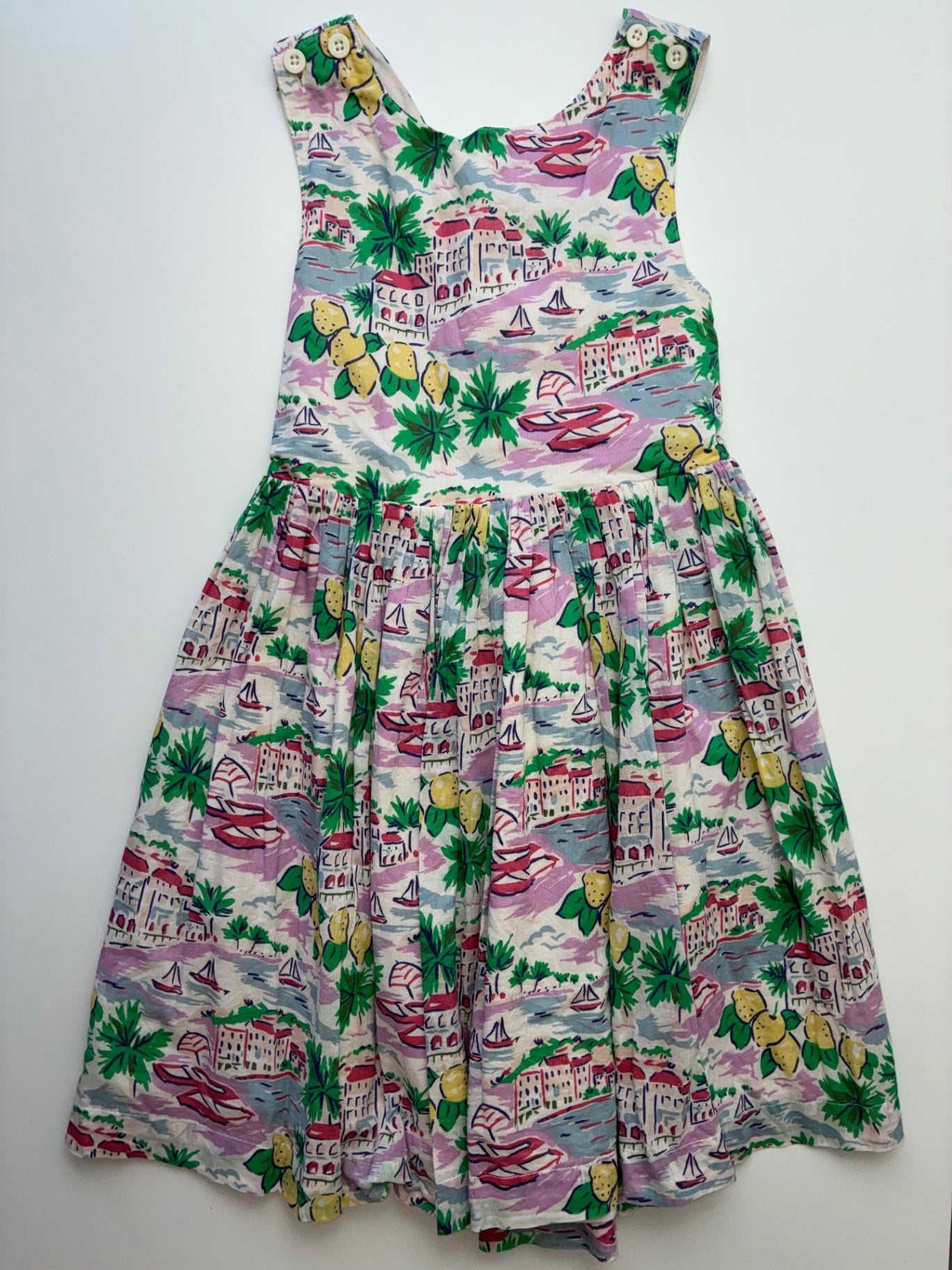 Mini Boden Dress - Multicolor Vacation Toile Cross-Back | size 6/7