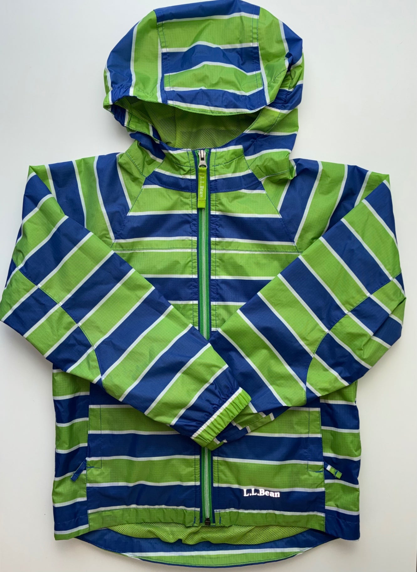 LL Bean Jacket - Green Striped Raincoat | size 8