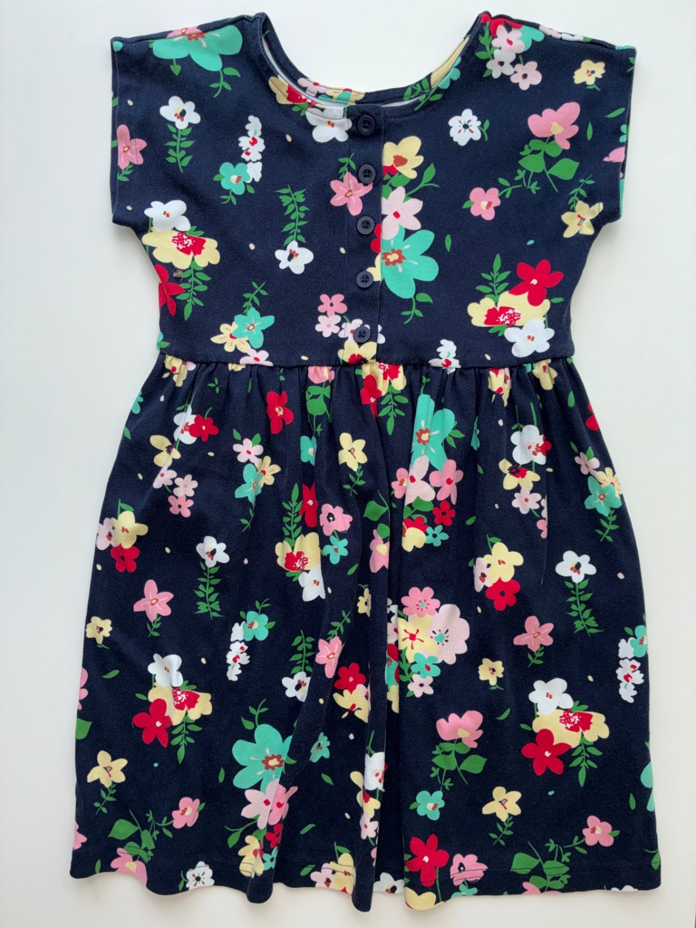 Hanna Andersson Dress - Navy Blue Button Front Floral | size 8