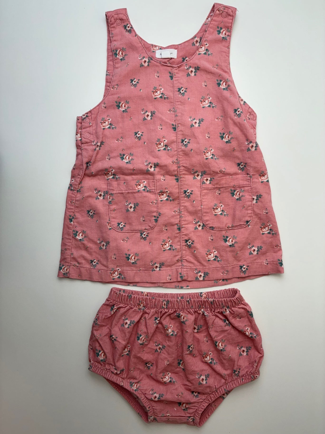 Angel Dear Dress - Pink Floral Corduroy + Bloomers | size 18 - 24 Months