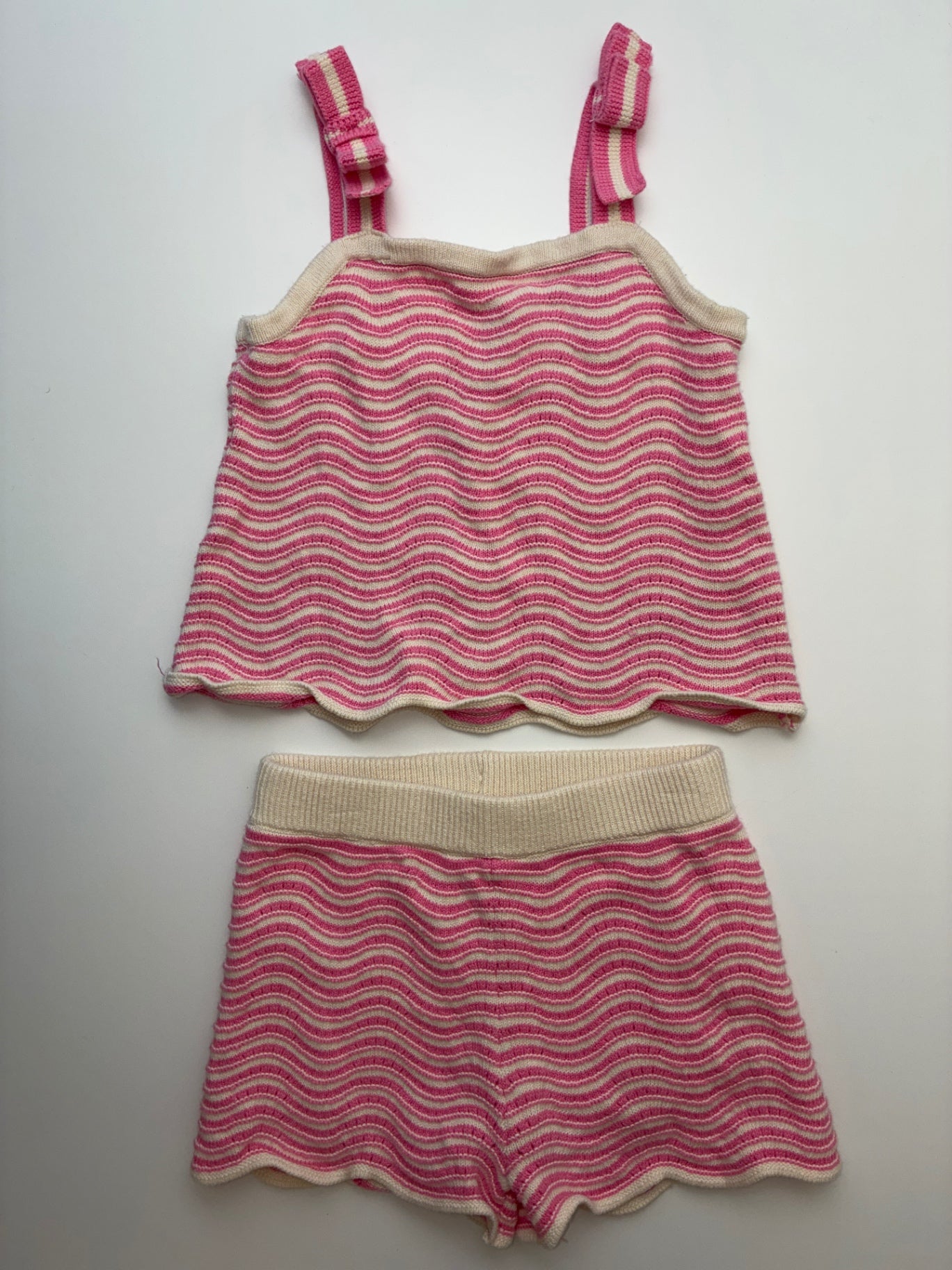 Janie and Jack 2 Piece Ensemble - Pink Knit Striped Tank Top + Shorts | size 2T