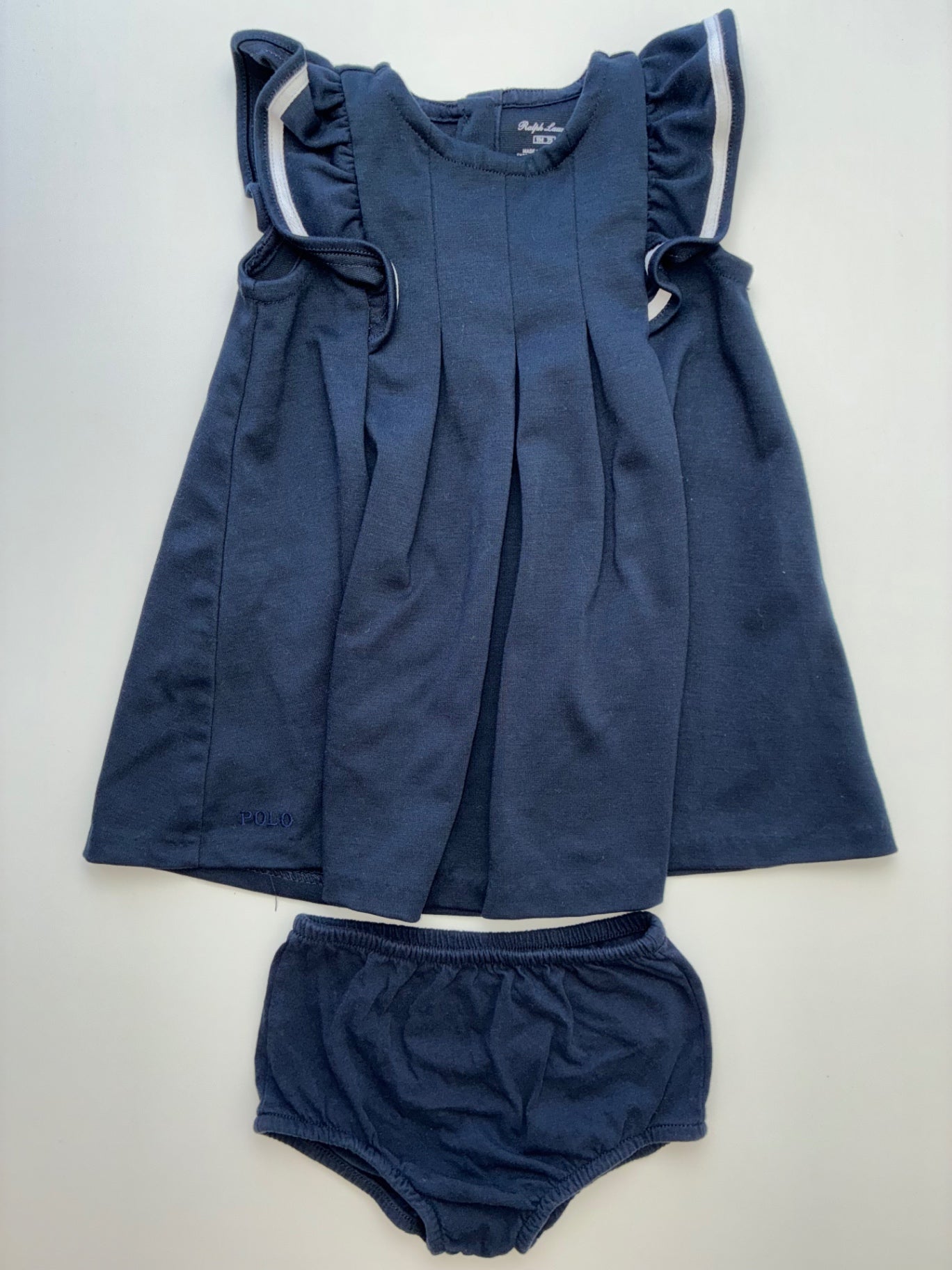 Ralph Lauren Dress - Navy Blue Pleated + Bloomers | size 9 Months