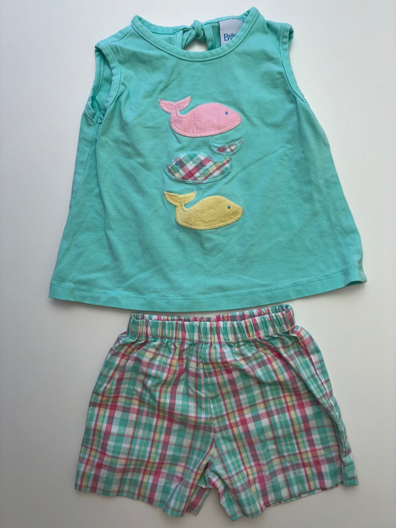 Bailey Boys 2 Piece Ensemble - Multicolor Whale Tank Top + Plaid Shorts | size 2T