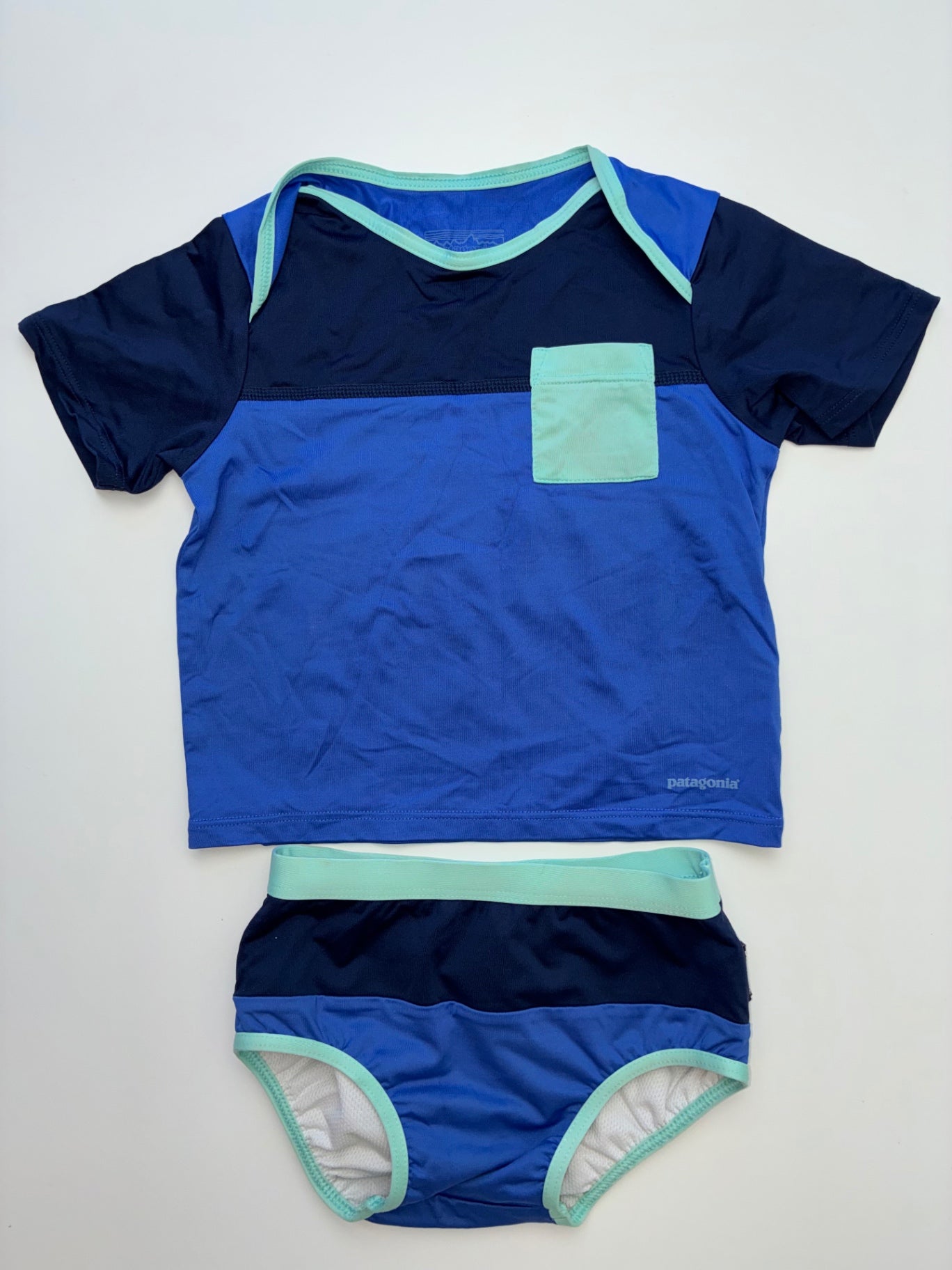 Patagonia Swimsuit - Blue Short Sleeve Rashguard + Bottoms | size 12 - 18 Months