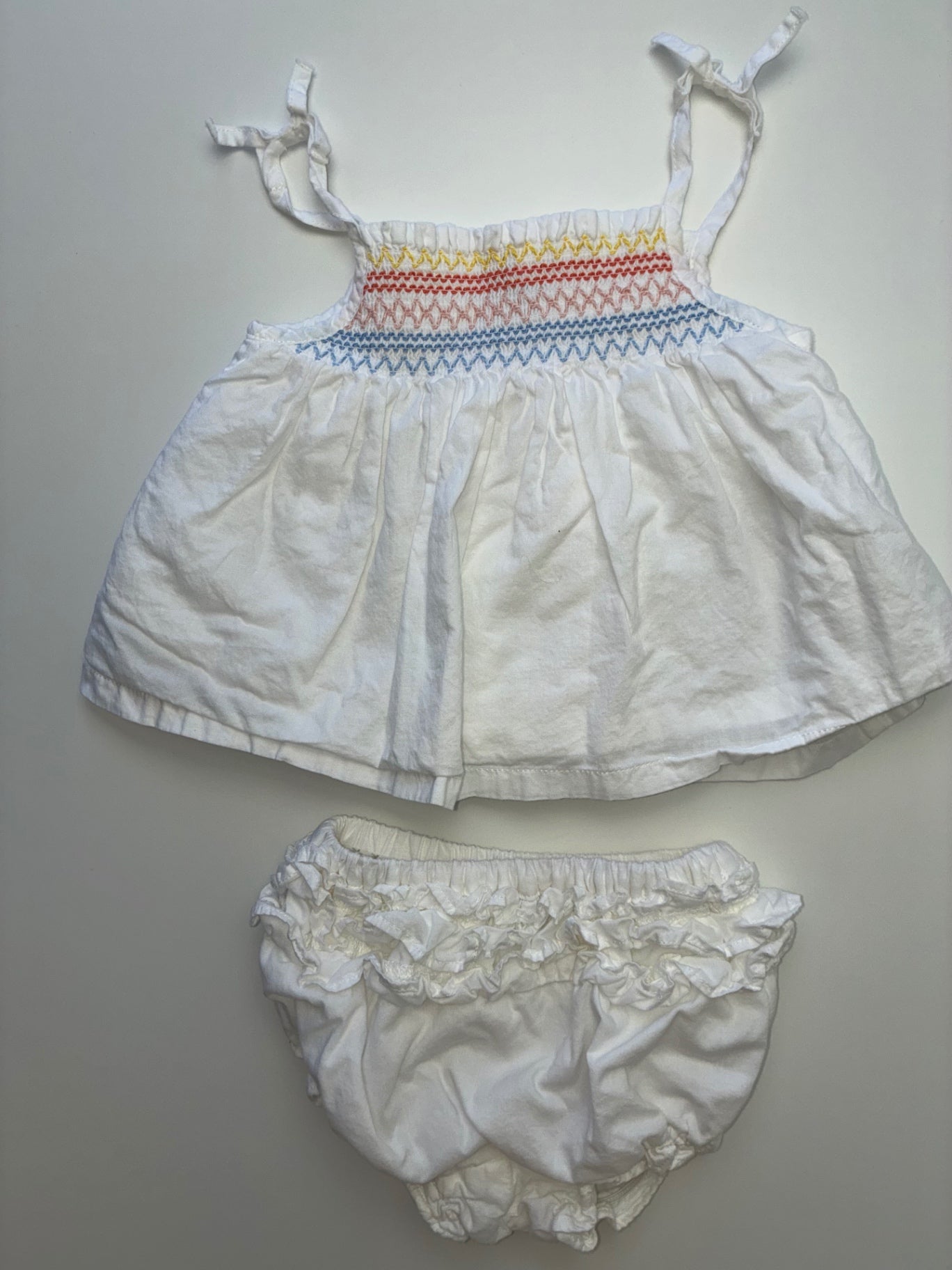 Janie and Jack 2 Piece Ensemble - White Smocked Top + Bloomers | size 3 - 6 Months