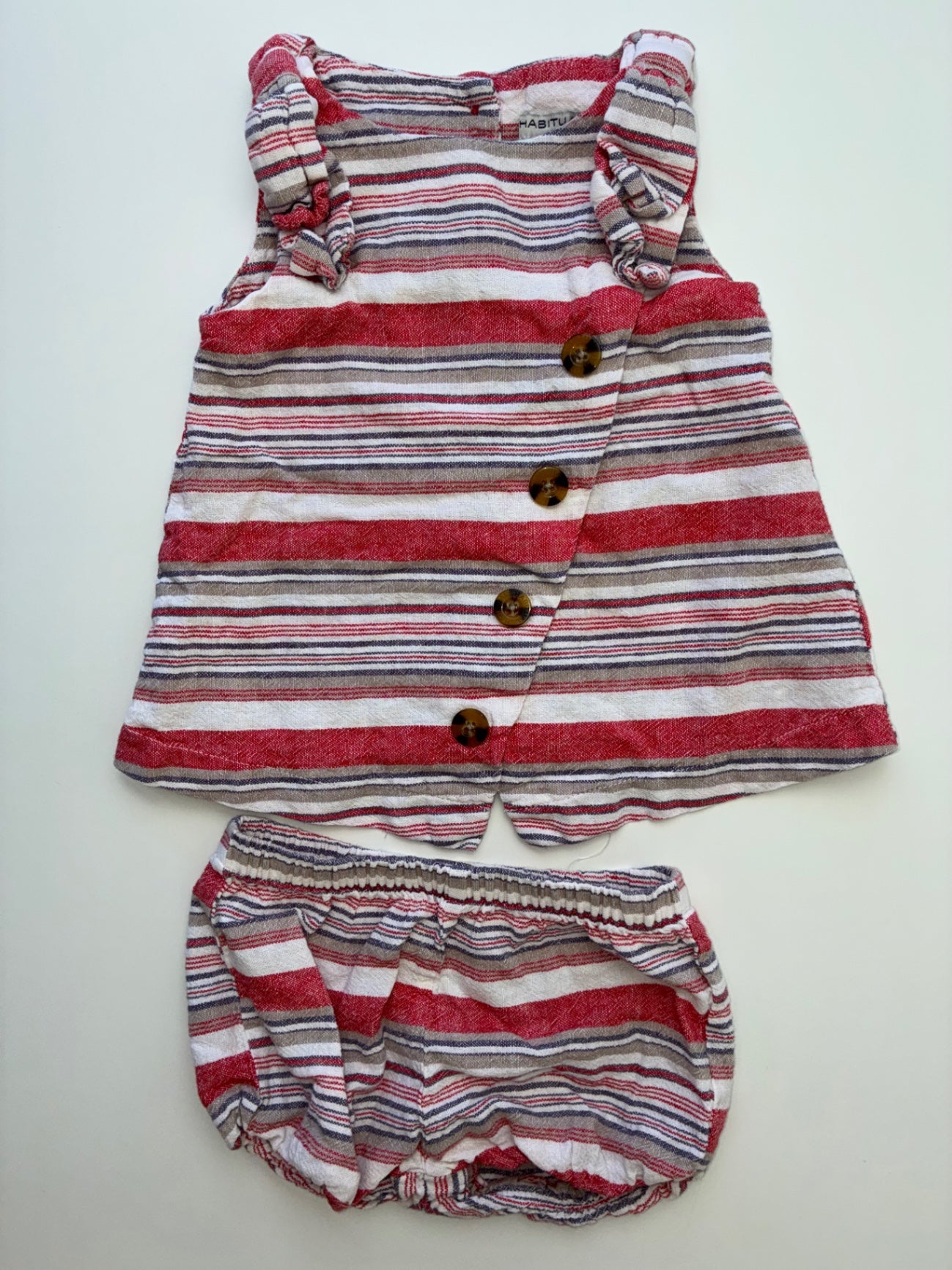 Habitual 2 Piece Ensemble - Red Striped Sleeveless Blouse + Shorts | size 12 Months
