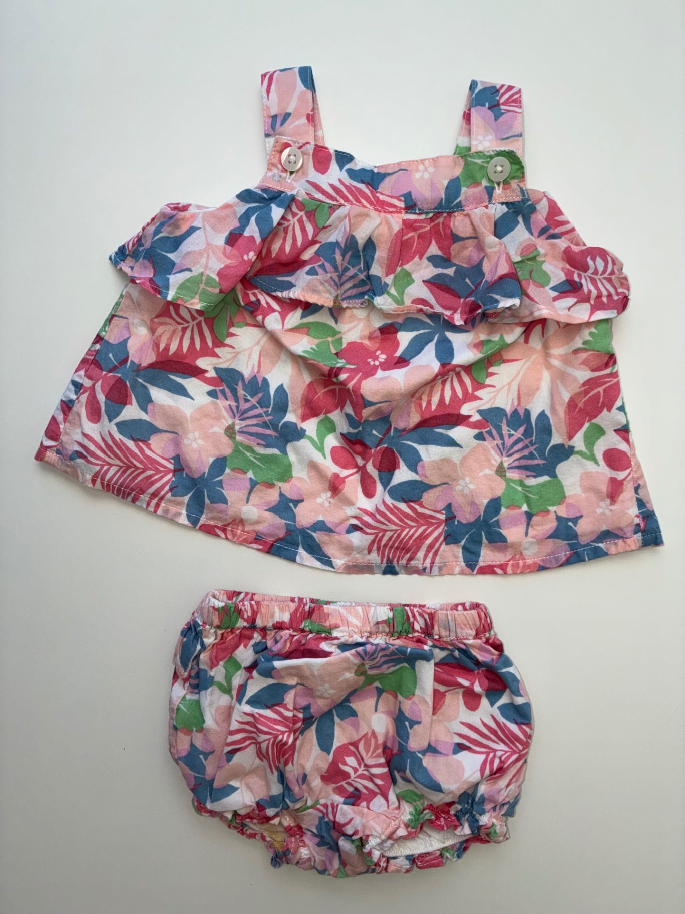 Janie and Jack 2 Piece Ensemble - Pink Floral Top + Bloomers | size 0 - 3 Months
