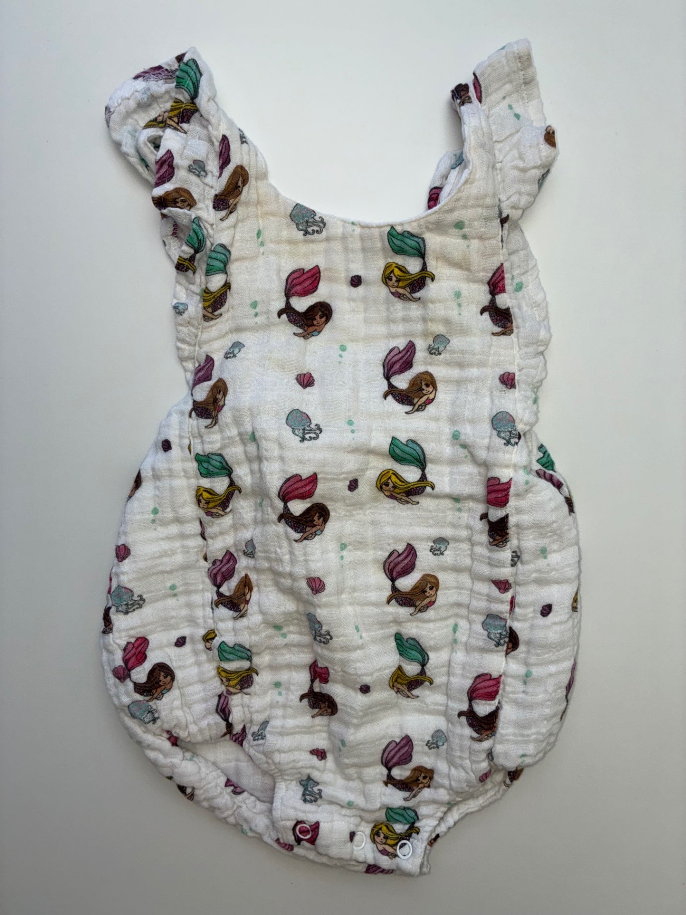 Nola Tawk Onesie - White Muslin Mermaid Bubble | size 12 - 18 Months