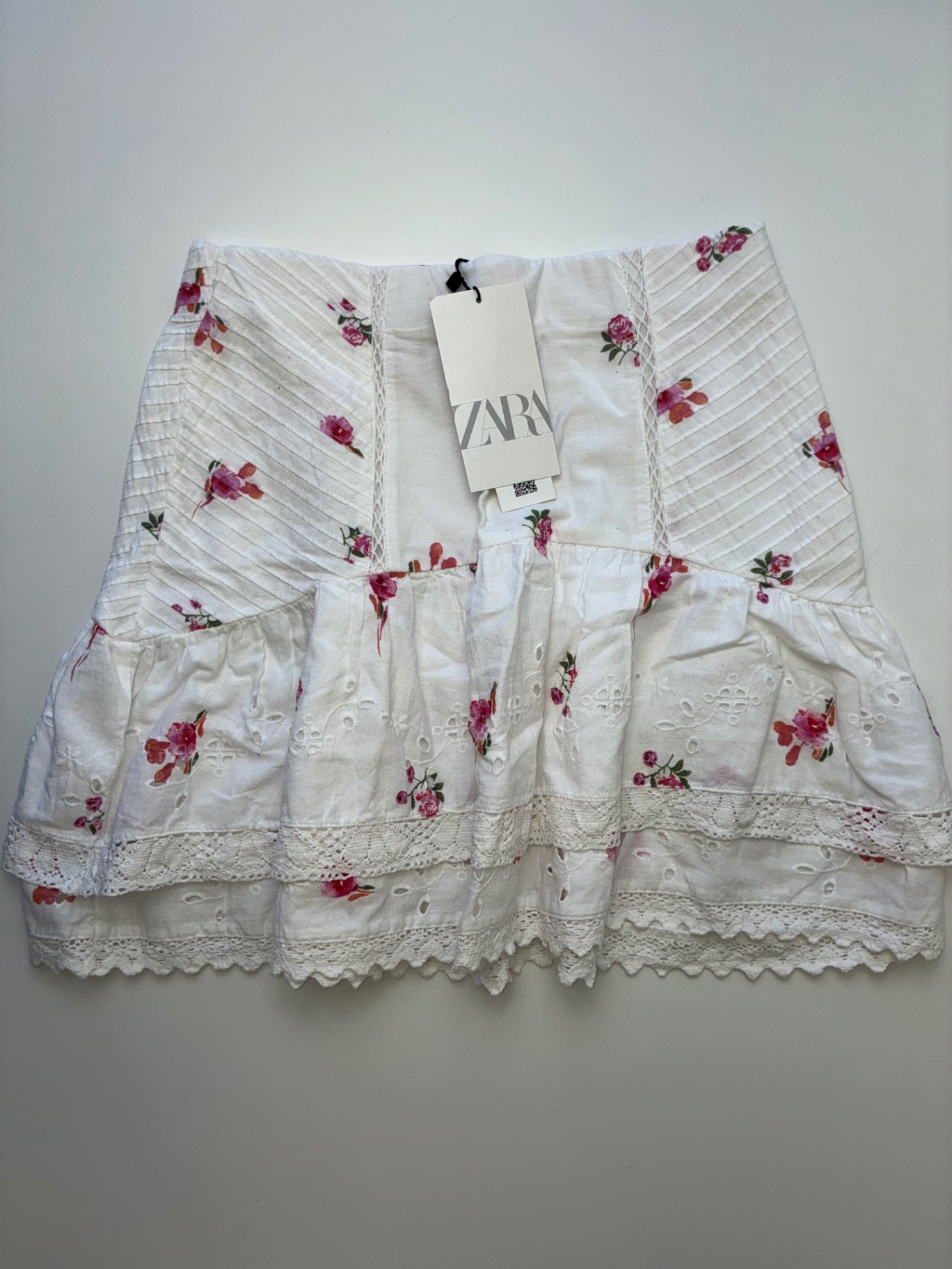 Zara Skirt - White Floral Eyelet + Lace Trim (Adult Size S) | size Women's S