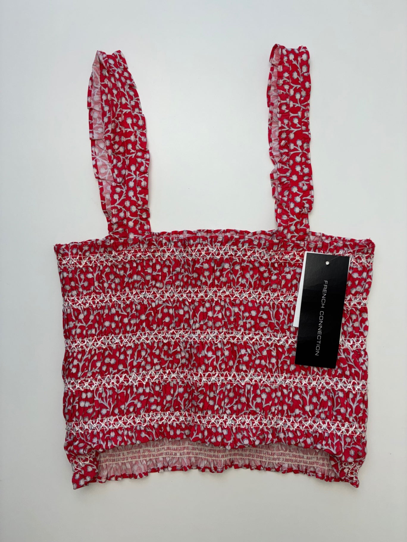 French Connection Tank Top - Red Smocked Floral (Adult Size XS) | size Women's XS