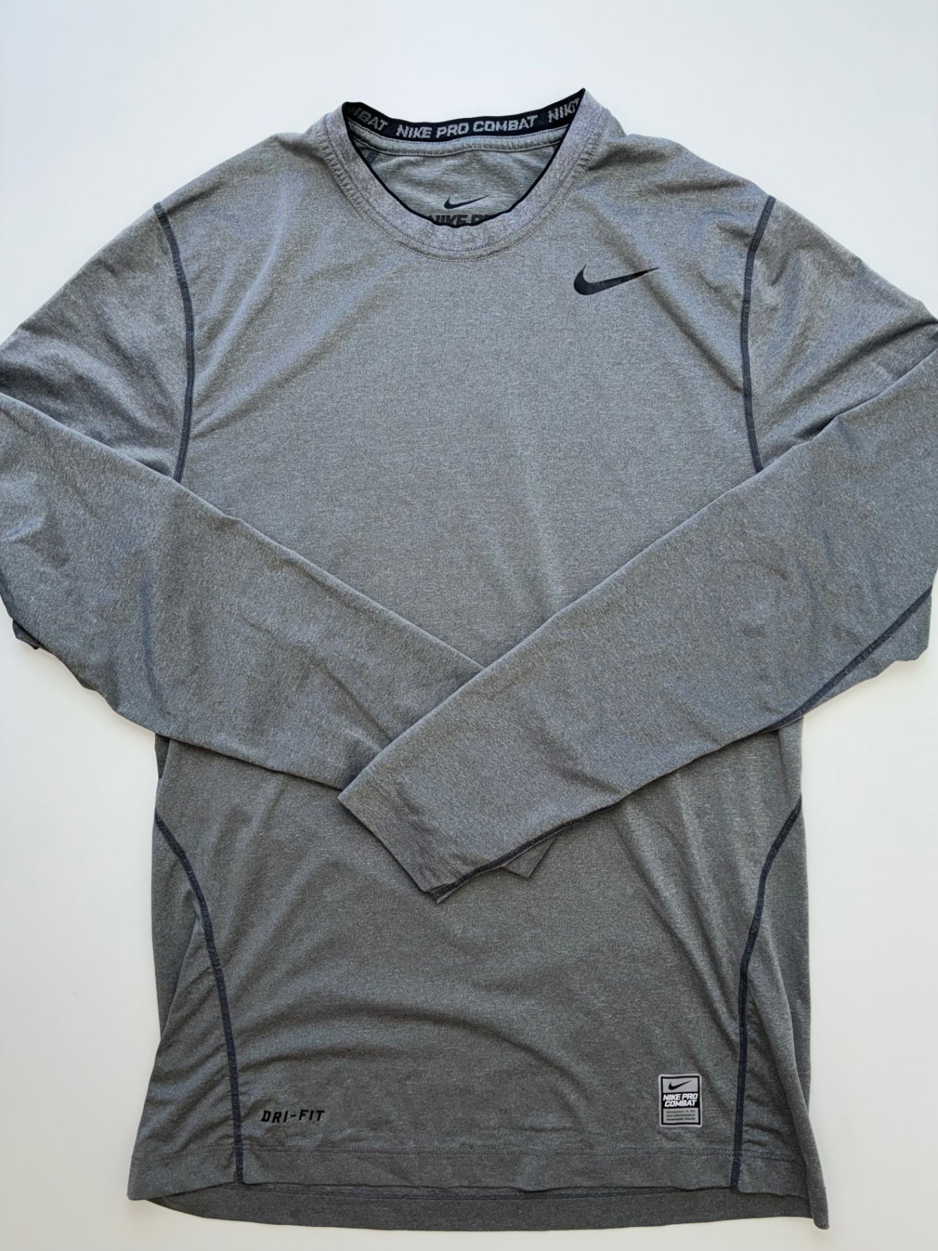 Nike Long Sleeve T-Shirt - Gray Pro Combat (Adult Size S) | size Men's S