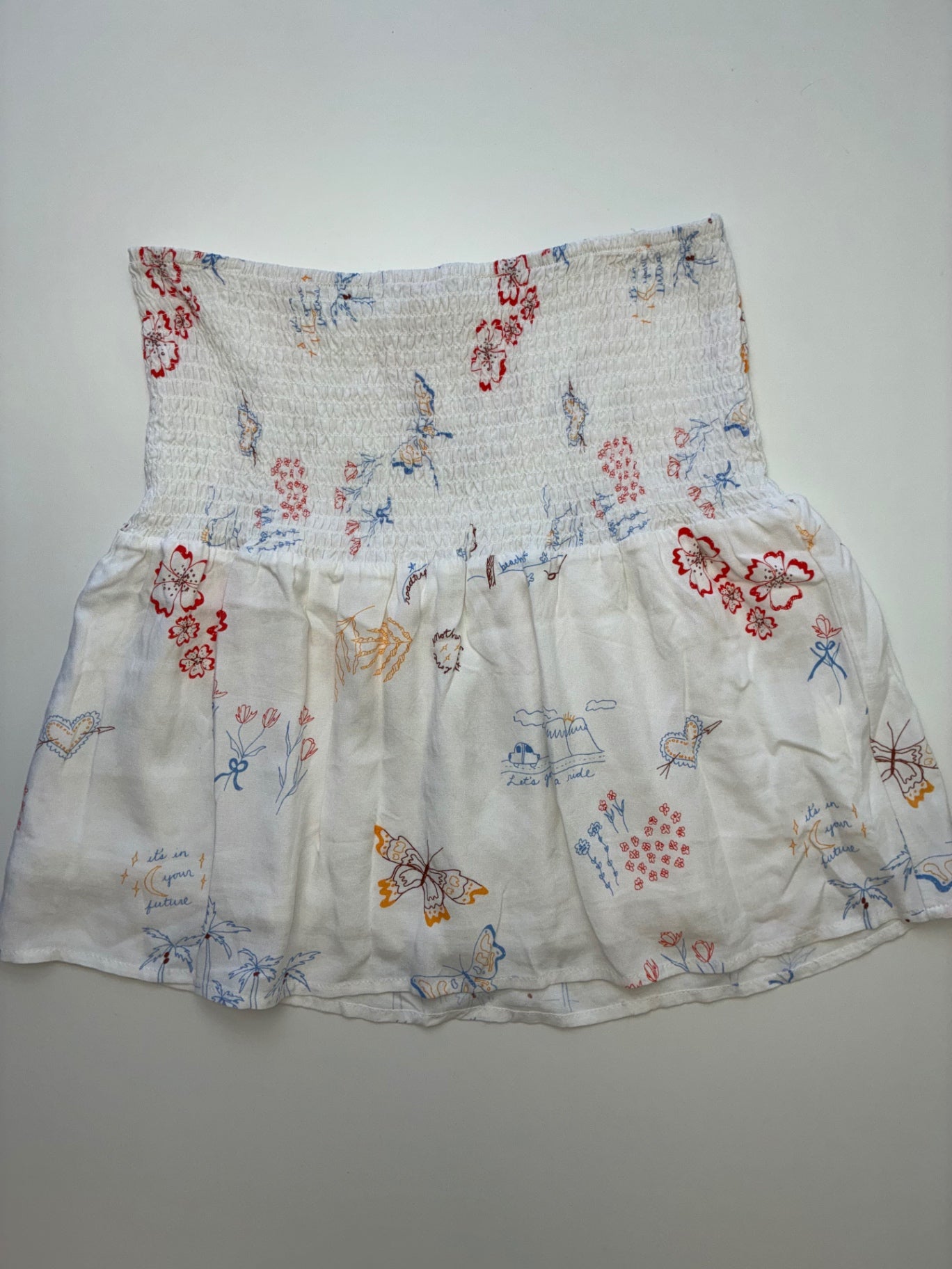 L.A Hearts Skirt - White Smocked Floral (Adult Size S) | size Women's S