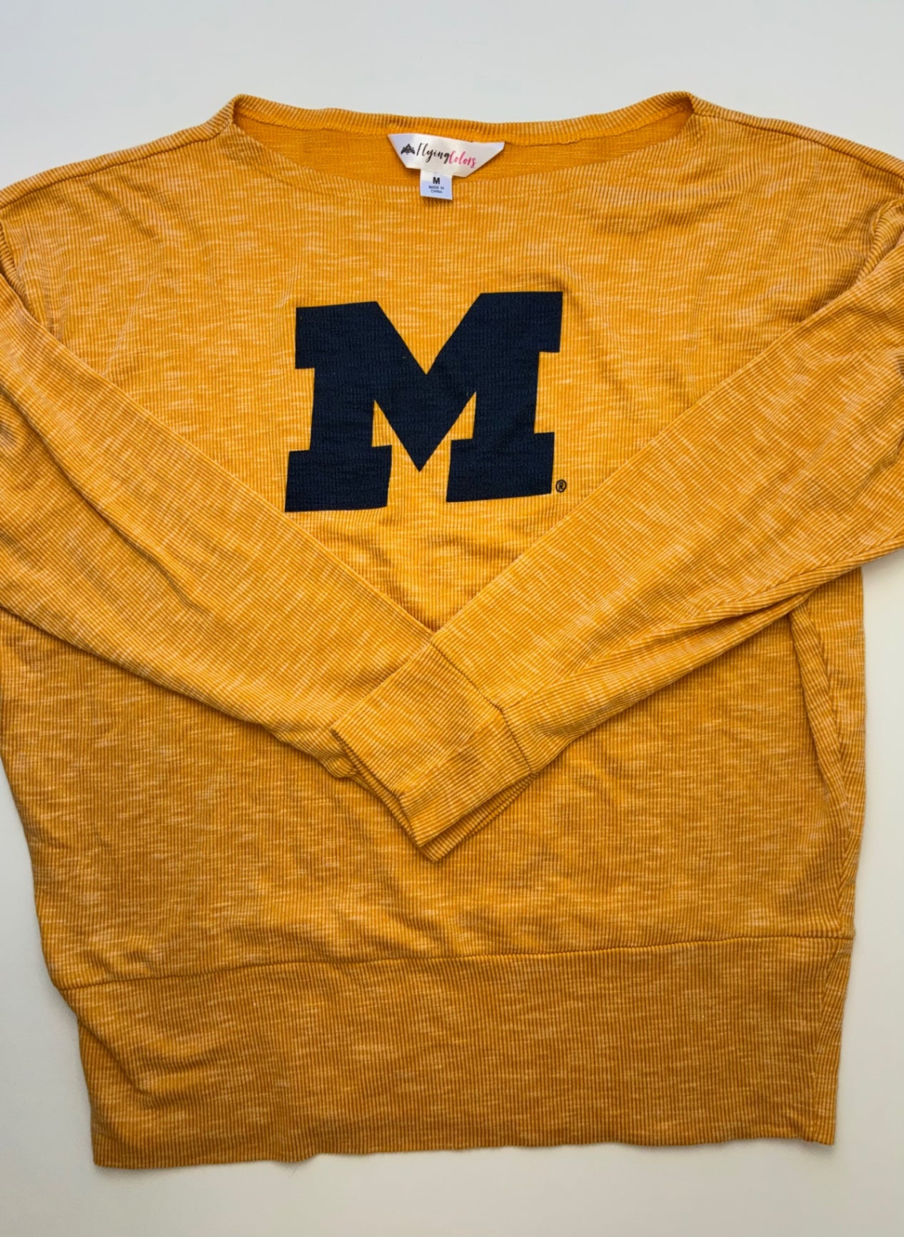 Flying Colors Sweatshirt - Yellow Ribbed Michigan (Adult Size M) | size Women's M
