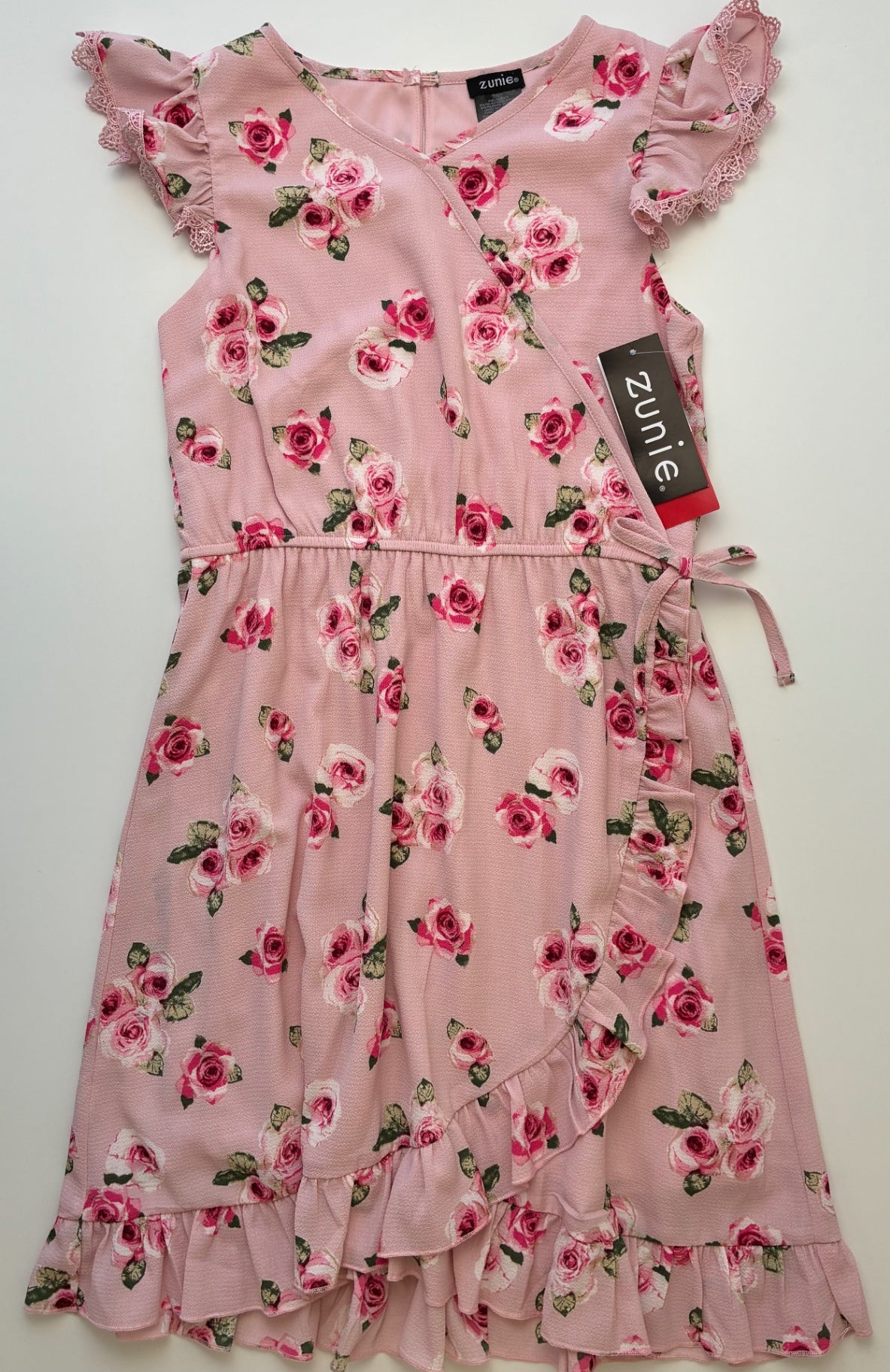 Zunie Dress - Pink Floral Sleeveless Wrap Dress | size 10/12