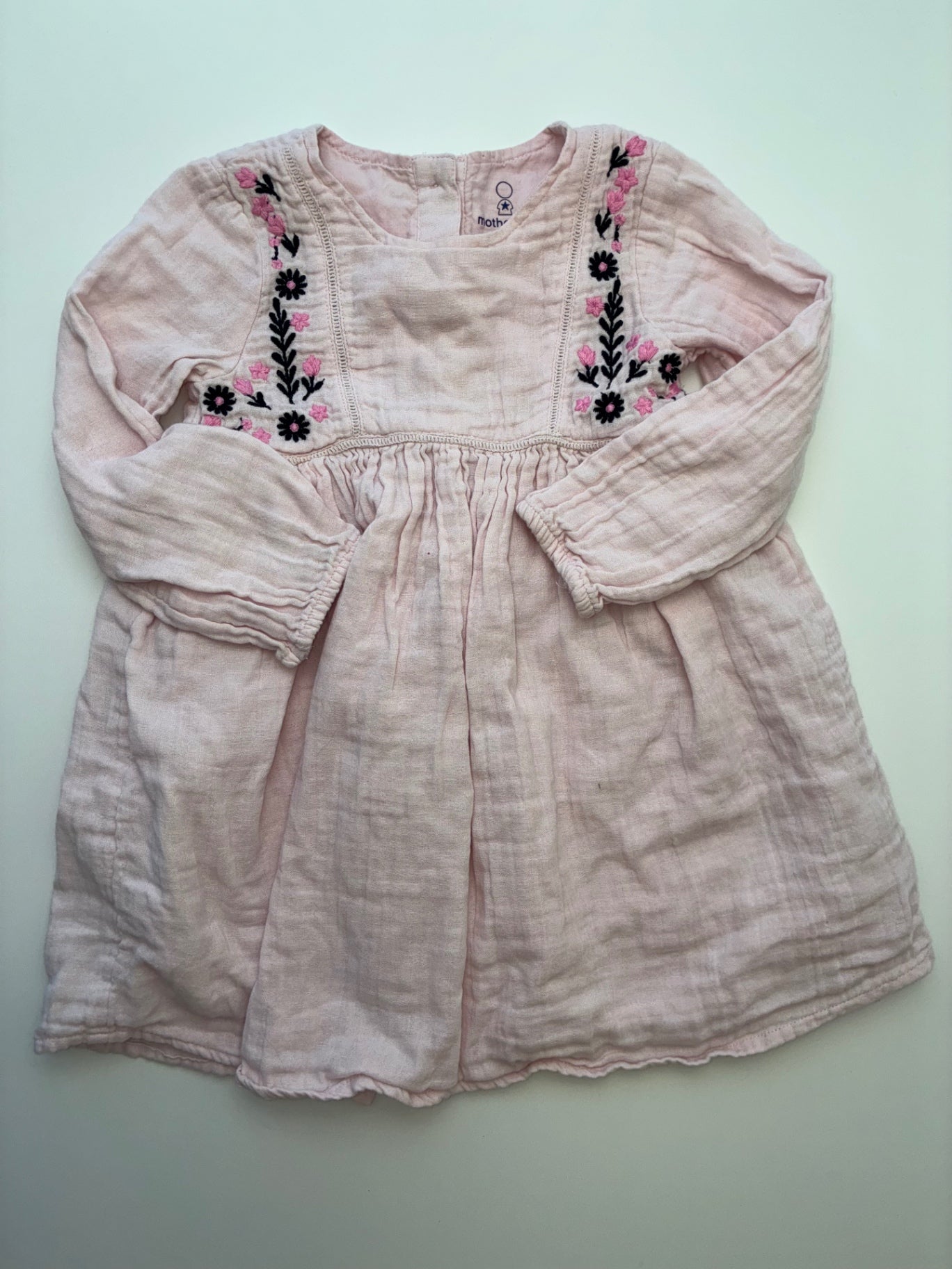 Mothercare Dress - Pink 100% Cotton Embroidered | size 18 - 24 Months