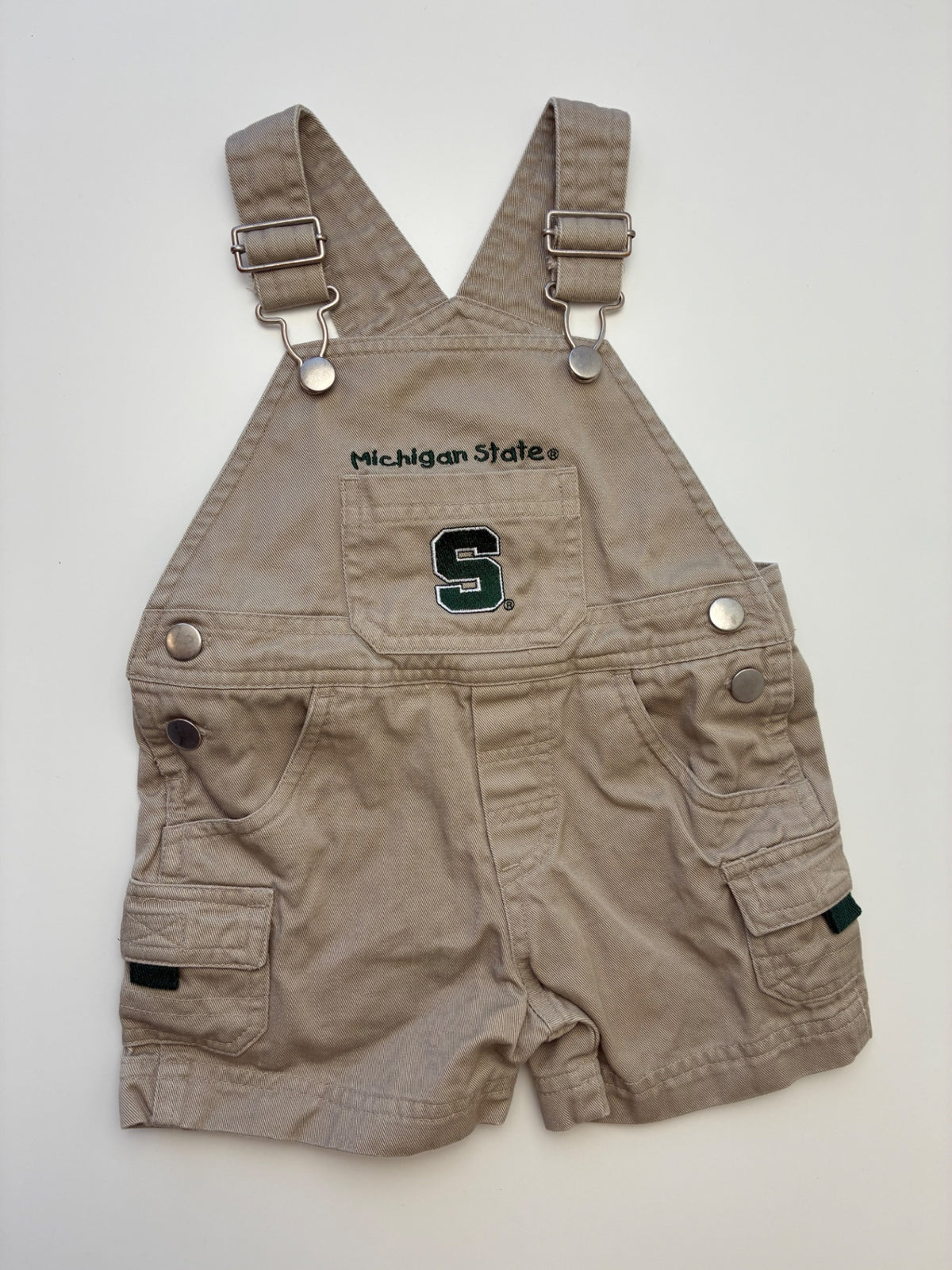 Michigan State Onesie - Tan Overalls | size 6 - 9 Months