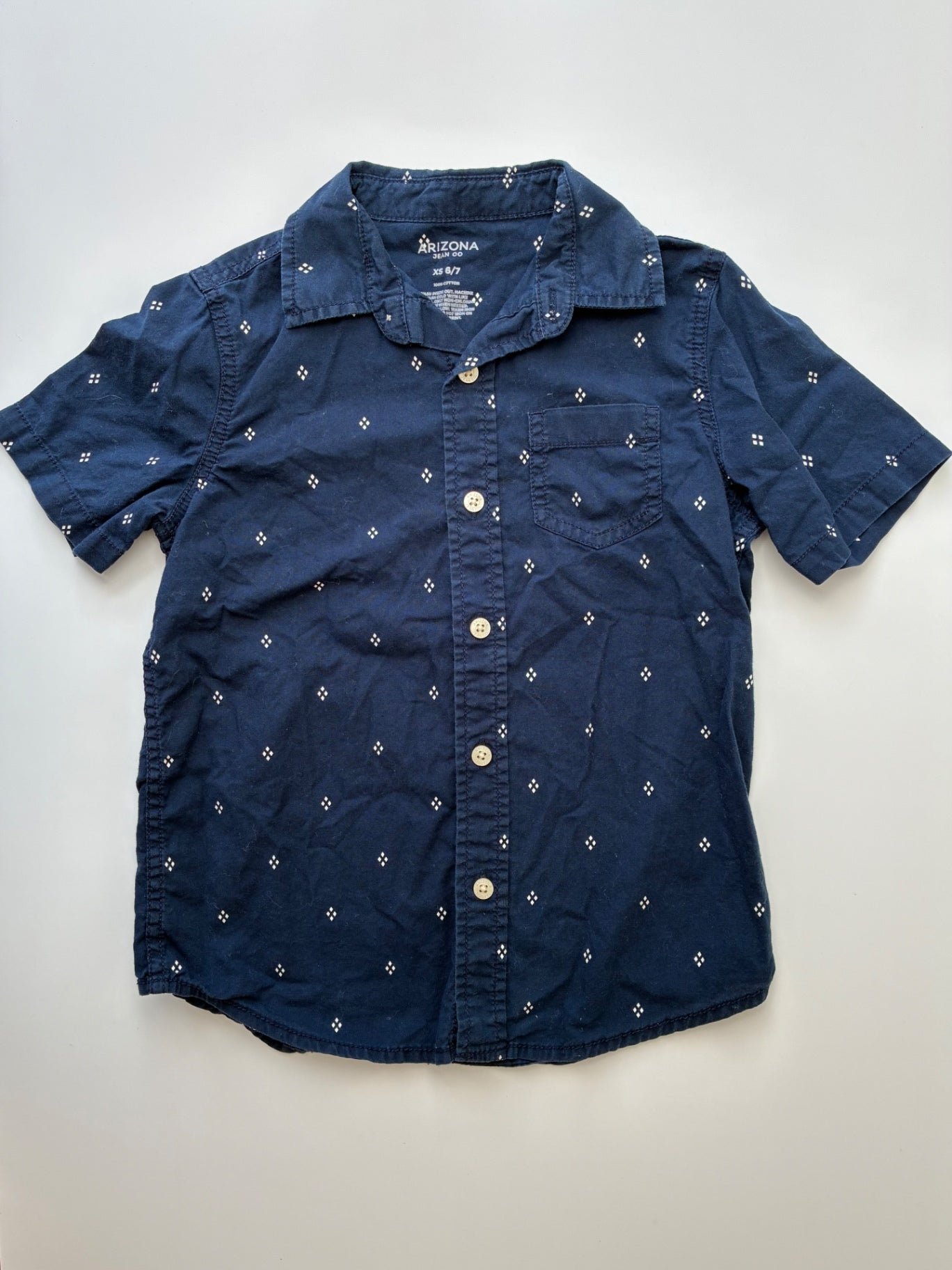 Arizona Jean Co Shirt - Navy Blue 100% Cotton Short Sleeve Button Up | size 6/7