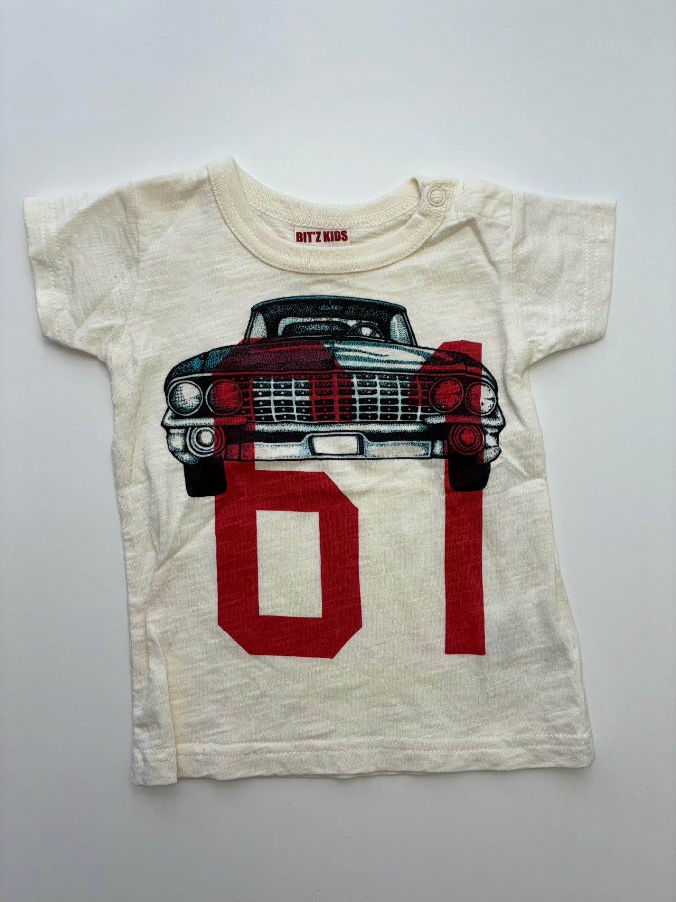 Bit'z Kids T-Shirt - Cream Car Graphic | size 6 - 12 Months