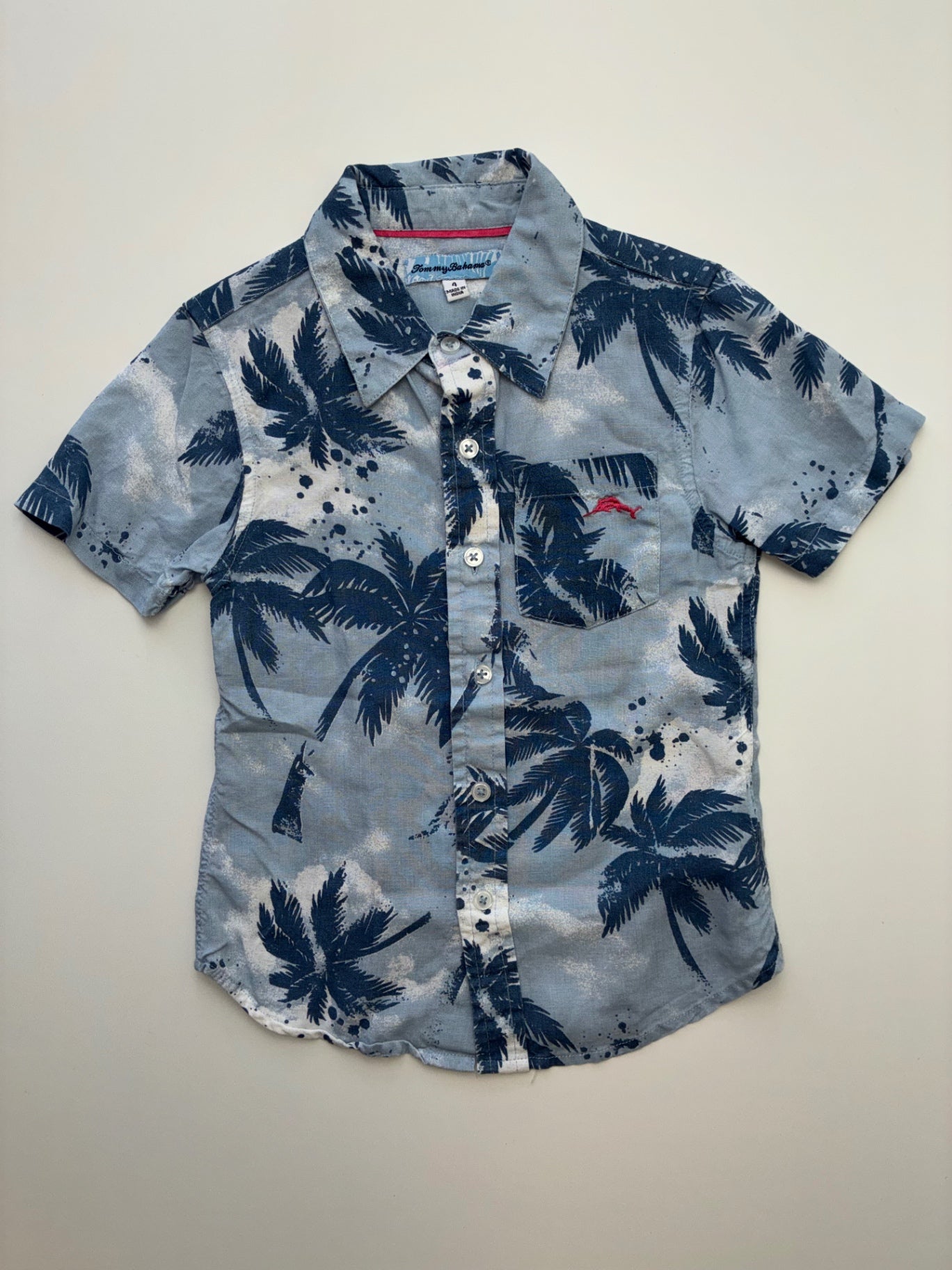 Tommy Bahama Shirt - Blue Palm Tree Short Sleeve Button Up | size 4T