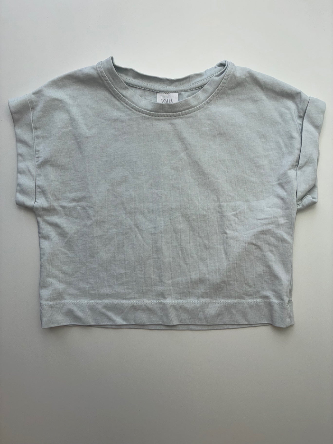 Zara T-Shirt - Blue Cropped Cuffed Sleeve | size 9/10
