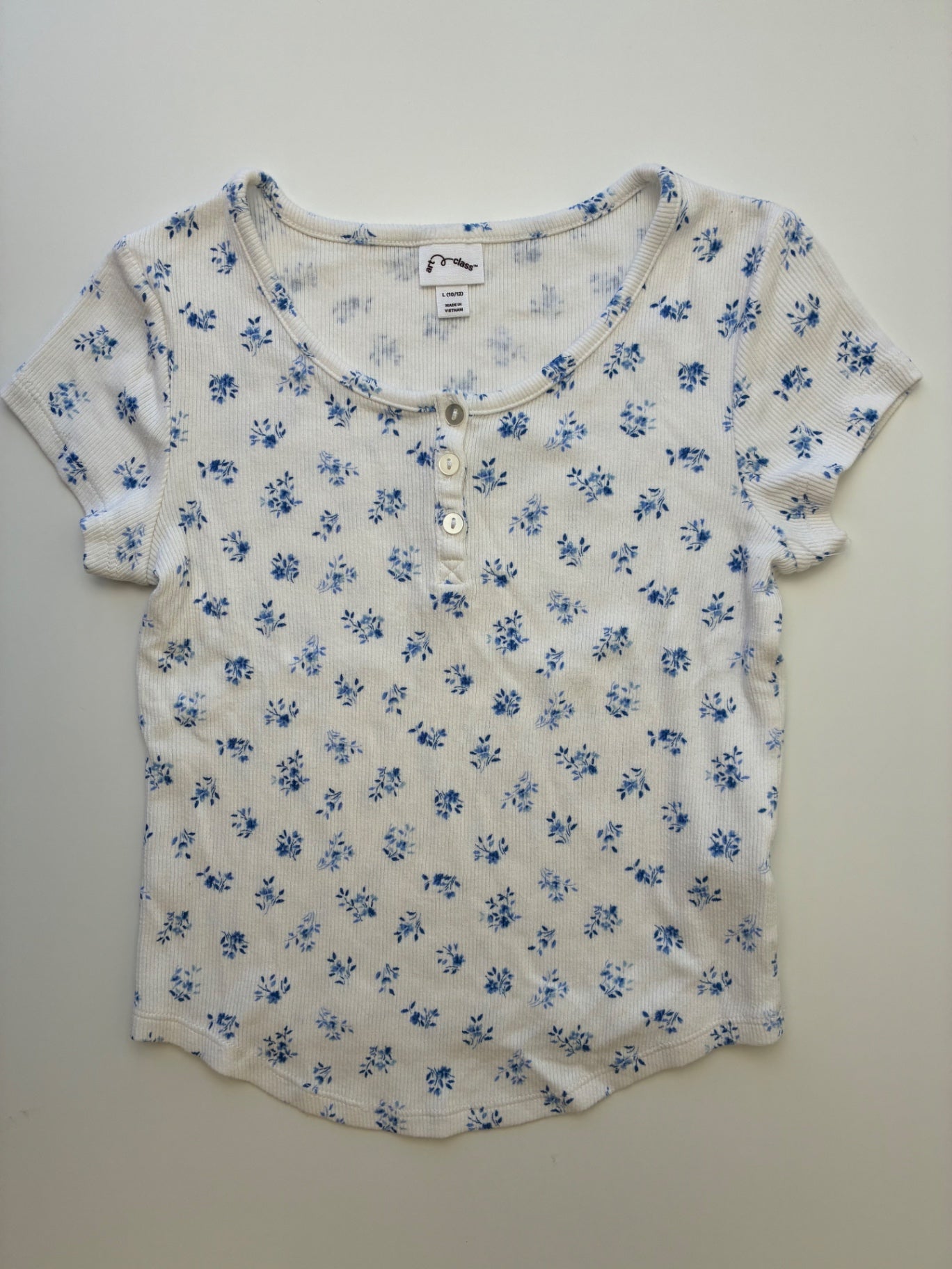 art class T-Shirt - White Ribbed Floral | size 10/12