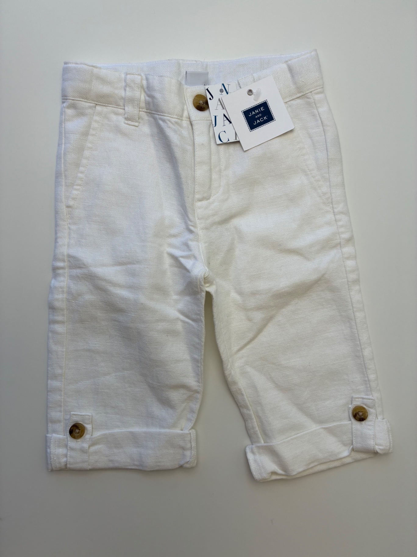 Janie and Jack Pants - White Linen Blend Capri | size 18 - 24 Months