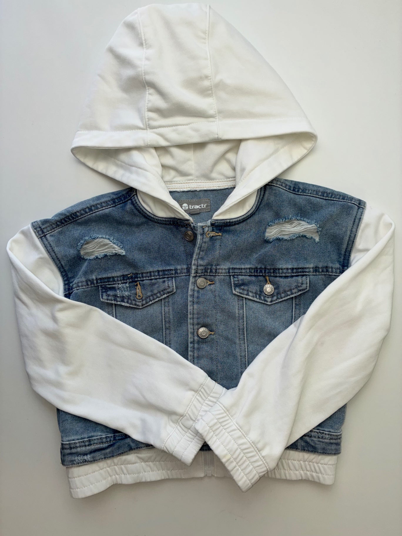 Tractr Jacket - Blue Layered Sweatshirt + Denim | size 8/10