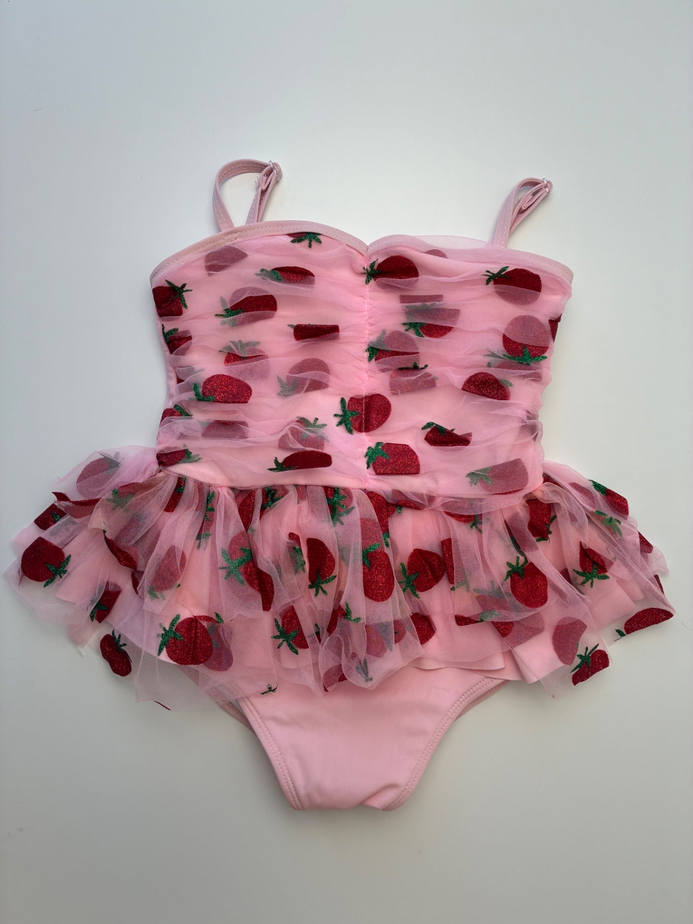 Lola & The Boys Swimsuit - Pink Tulle Strawberries One Piece | size 2T