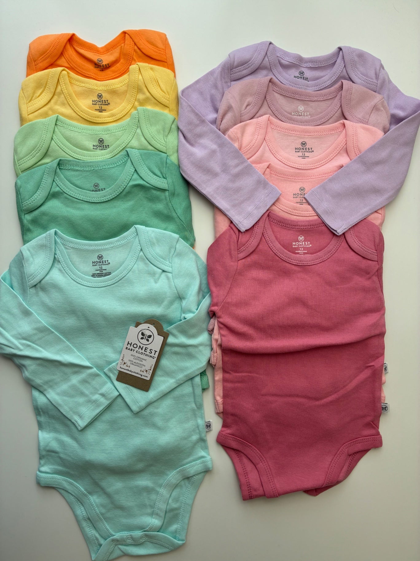 Honest Onesie - Multicolor Rainbow Bodysuits Set of 10 | size 12 Months