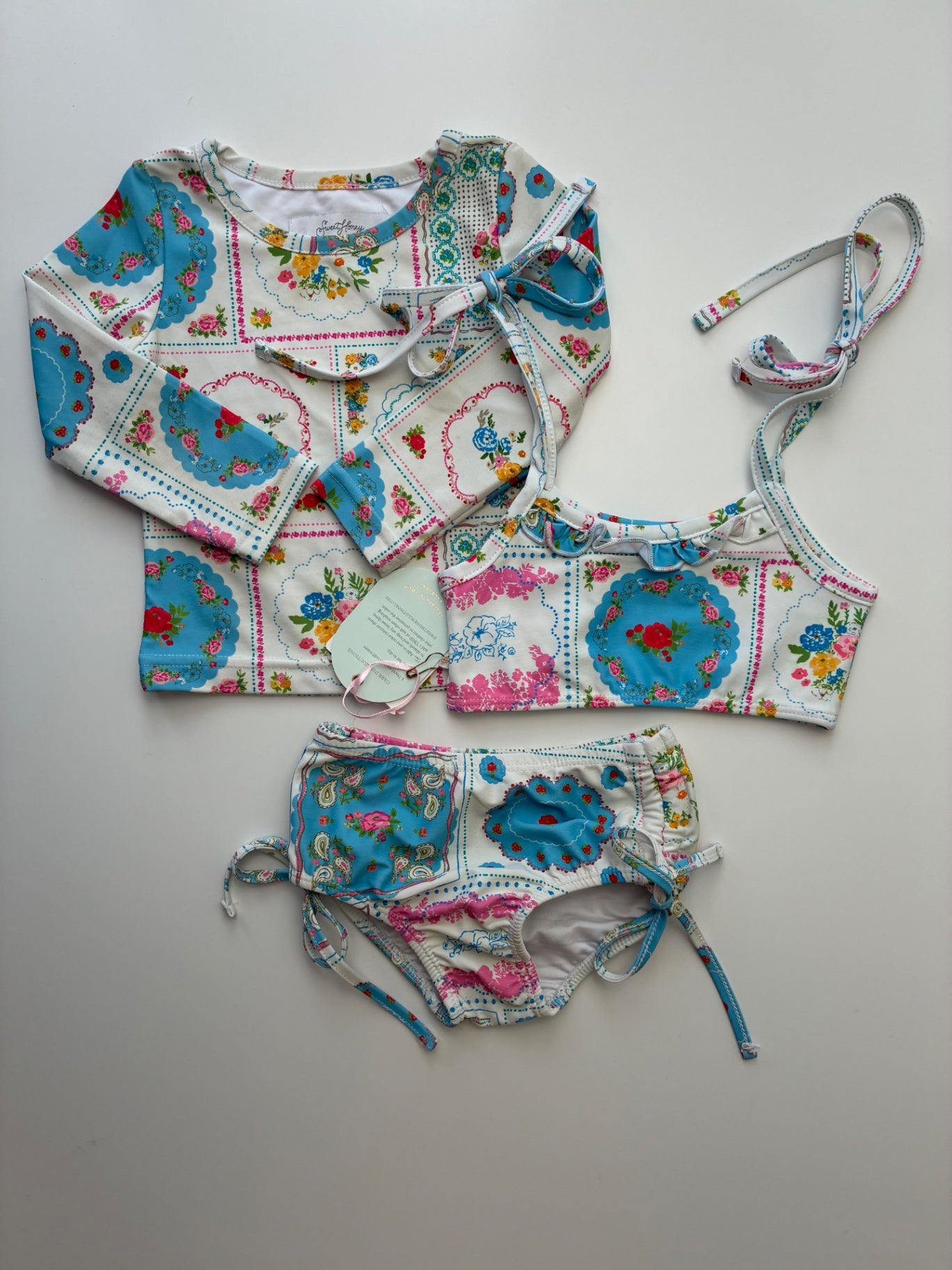 Sweet Honey Swimsuit - Multicolor Floral Rash Guard + Bikini | size 18 Months