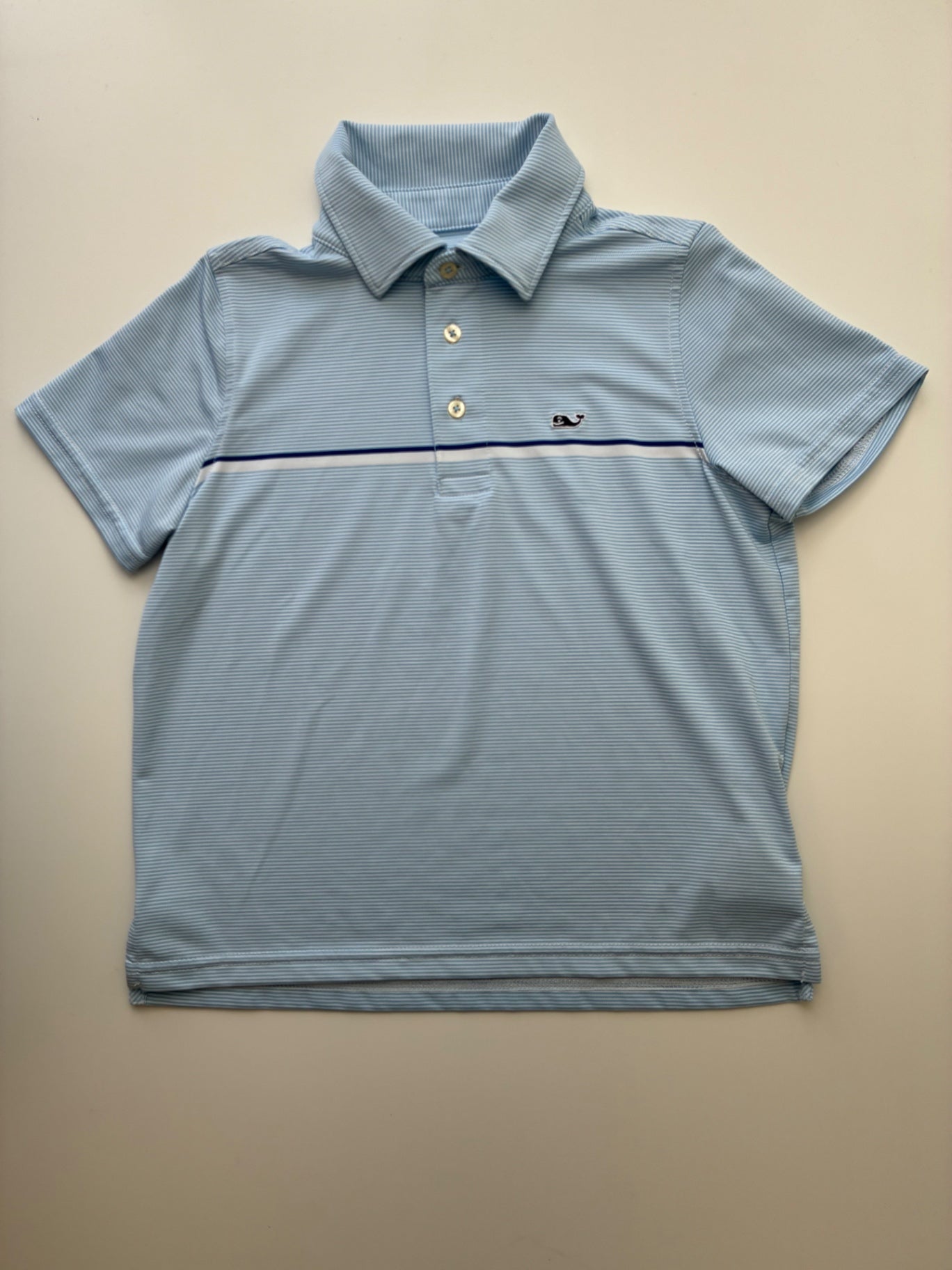 Vineyard Vines Shirt - Blue On-The-Go Sankaty Striped Polo | size 7