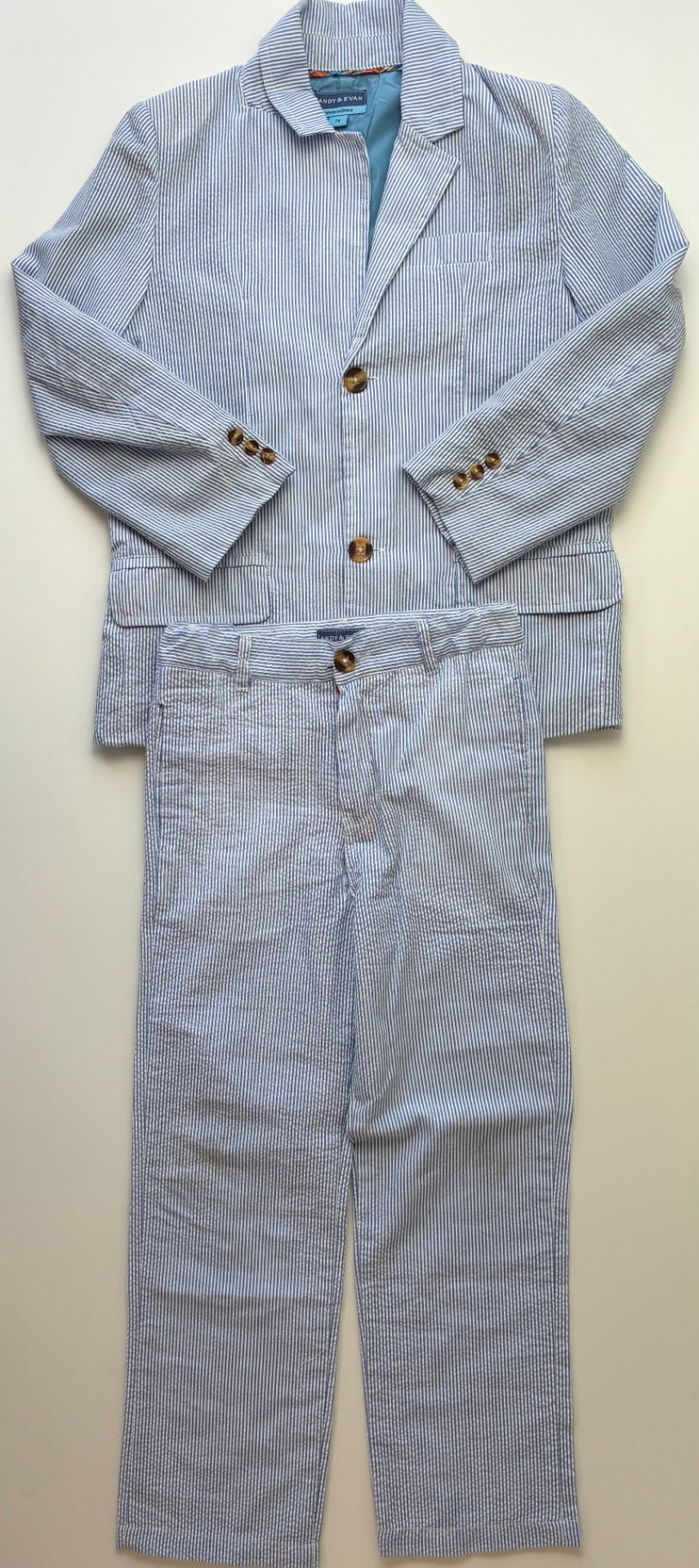 Andy & Evan 2 Piece Ensemble - Blue Seersucker Blazer + Pants | size 7