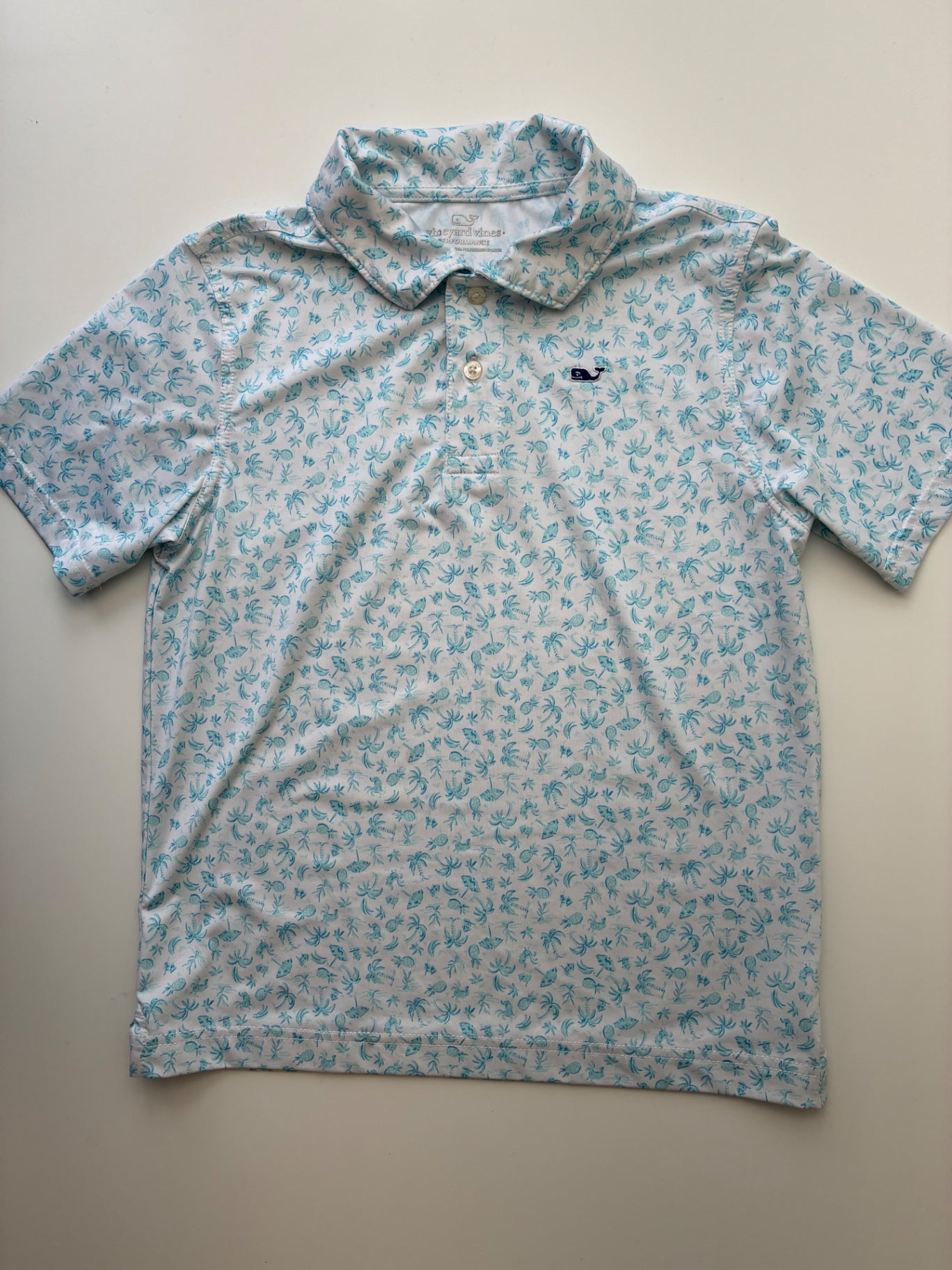 Vineyard Vines Shirt - Blue Palm Tree Performance Polo | size 8/10