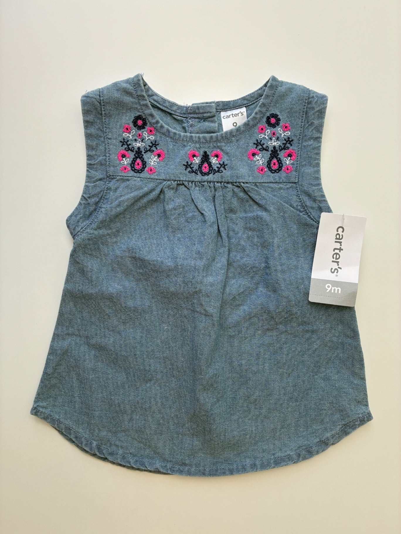 Carter's Shirt - Blue Chambray Flower Embroidery | size 9 Months