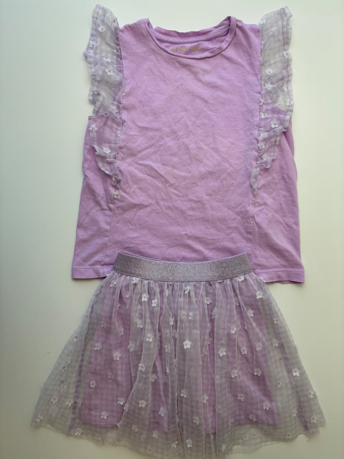 Crewcuts 2 Piece Ensemble - Purple Tank Top + Tulle Flower Skirt | size 6/7