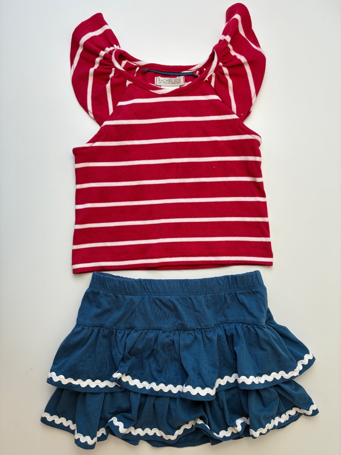 Rachel Zoe 2 Piece Ensemble - Red/Blue Striped Tank Top + Tiered Skirt | size 5T/6