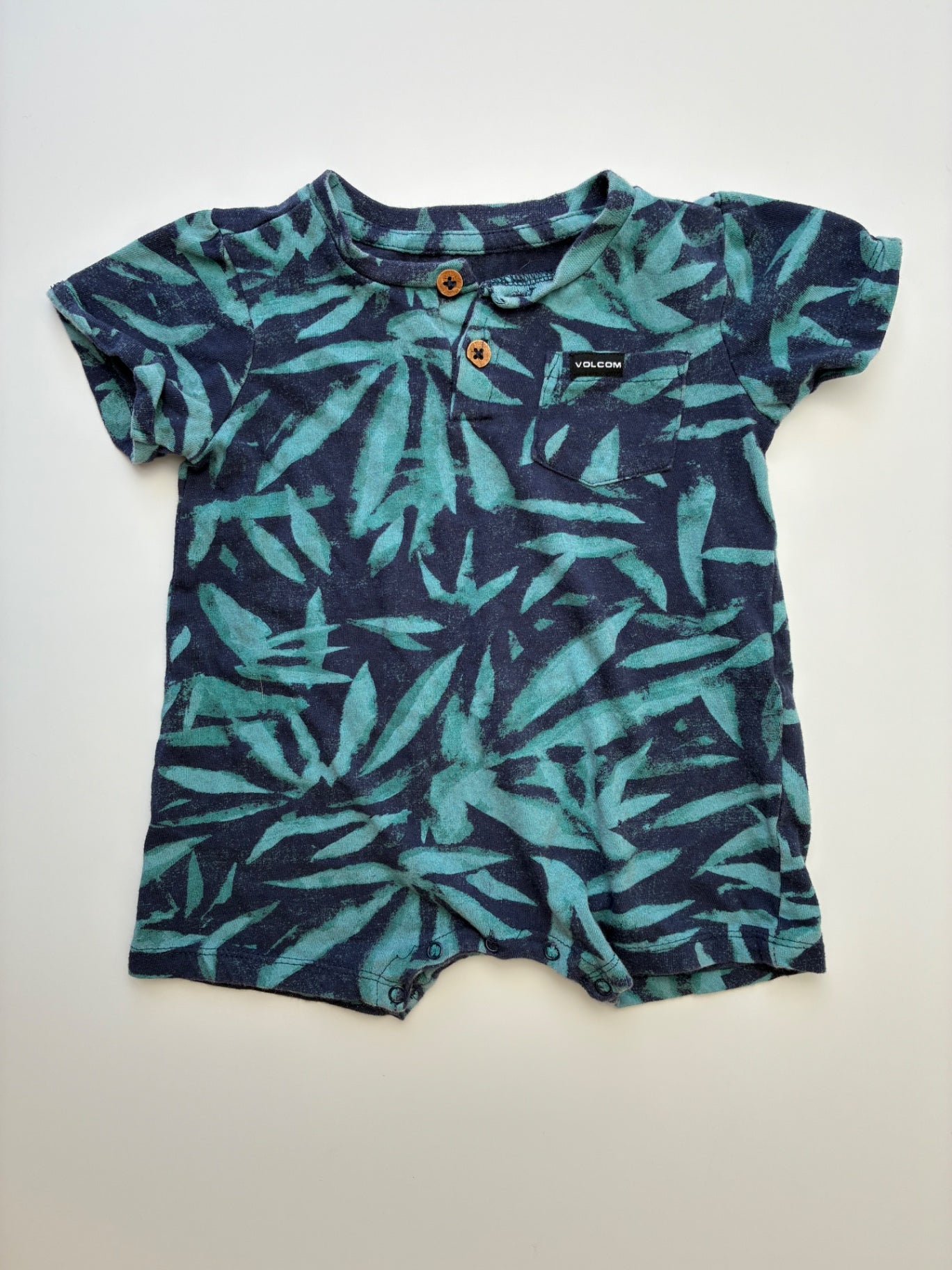 Volcom Onesie - Blue Leaf Pattern Romper | size 12 Months