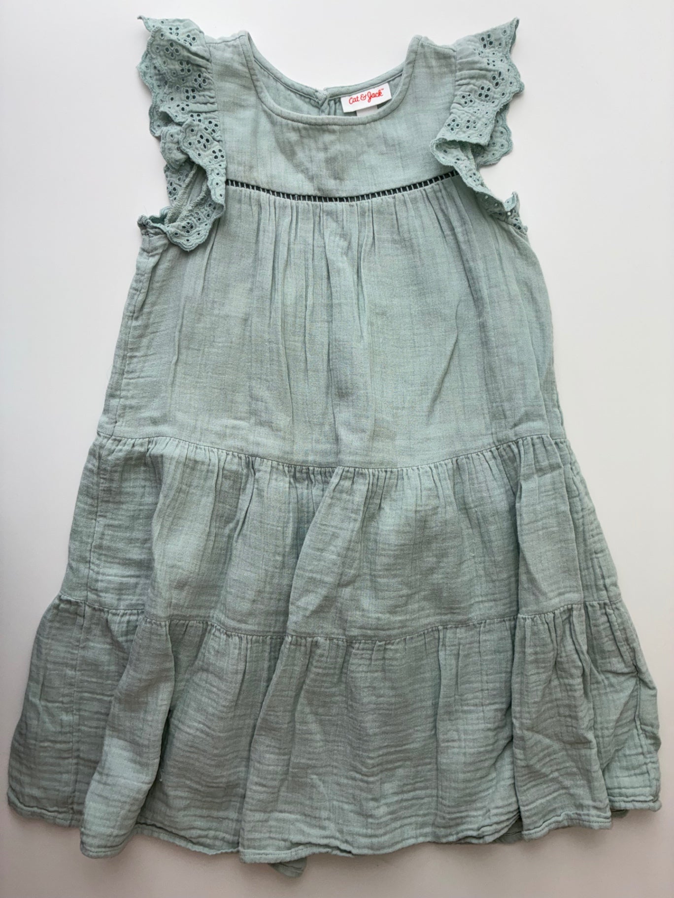 Cat & Jack Dress - Green Eyelet Sleeve Tiered | size 6