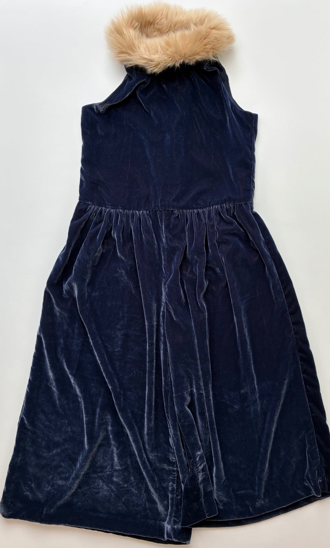 Janie and Jack Jumpsuit - Navy Blue Velvet + Fur Collar | size 5T